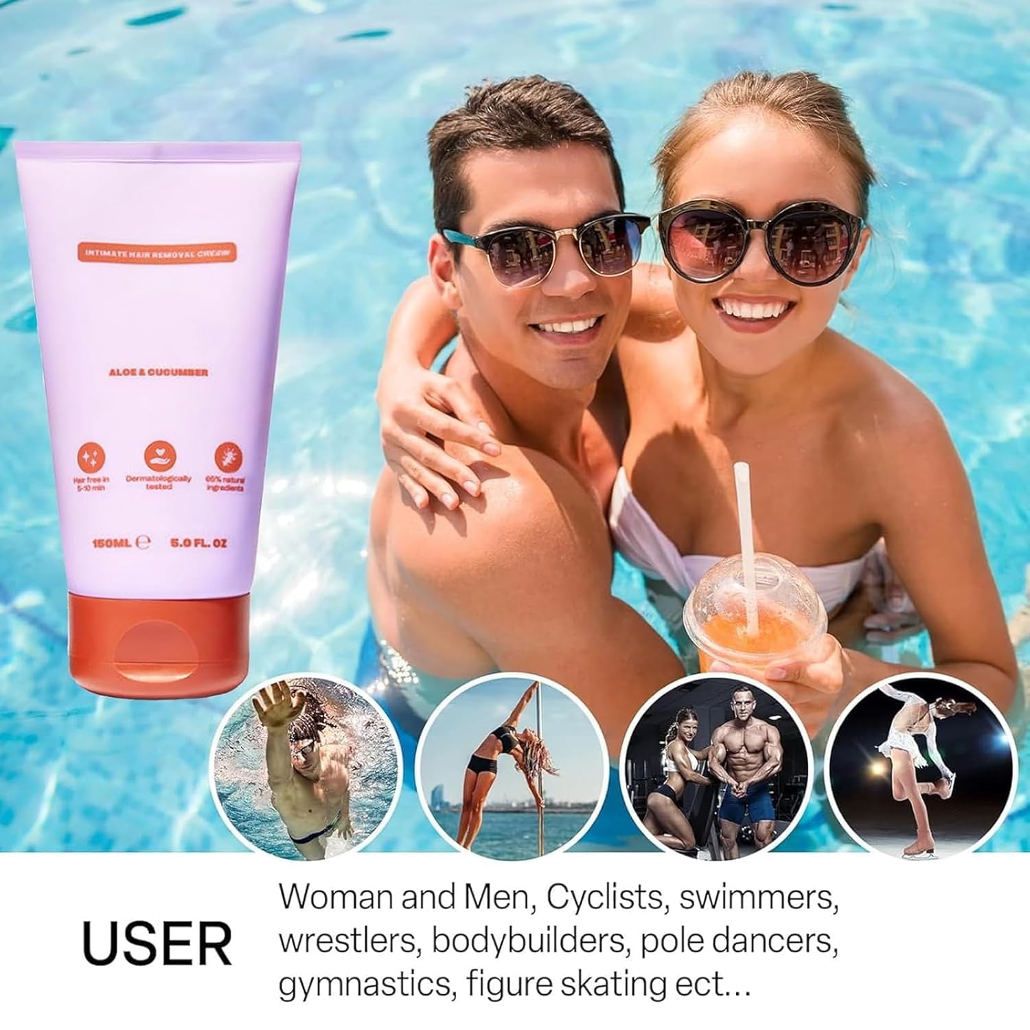 Bye Bye Bush Hair Removal Cream - Gentle Formula for Face, Legs, Underarms & Bikini Area - 5.0 fl oz/150 mL - Painless Pubic & Intimate Hair Removal - Perfect for Smooth Skin Before Beach, Pool, or Date Night