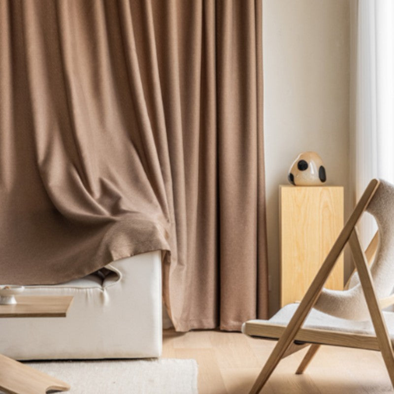 Blackout Insulated Linen Curtains - Genesis Brown Thermal Custom Drapes for Bedroom & Living Room Privacy & Energy Efficiency