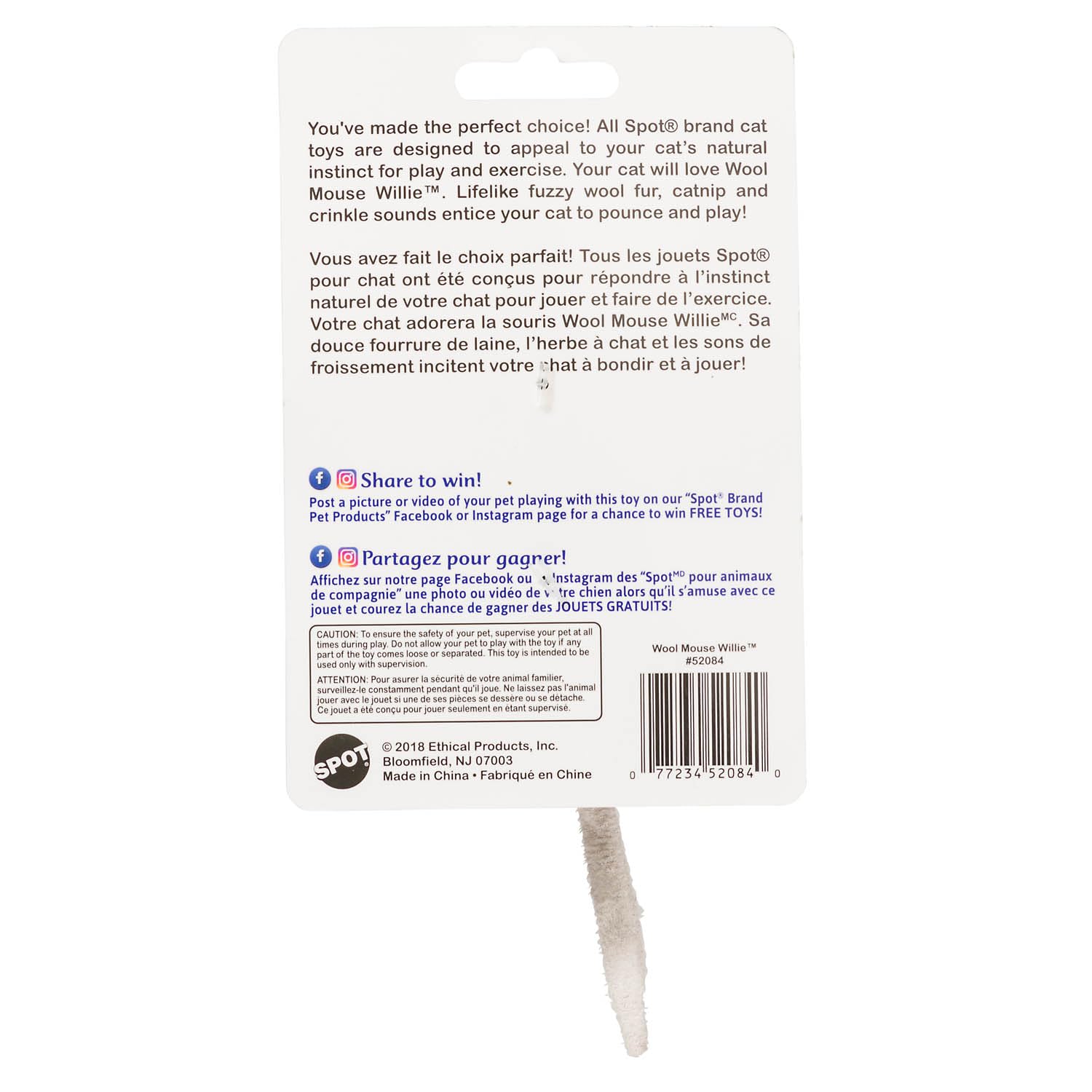 SPOT Ethical Pets 52084 Wool Mouse Willie Catnip Cat Toys - Fun Interactive Play for Indoor Cats, Perfect for Teething Kittens & Stress Relief
