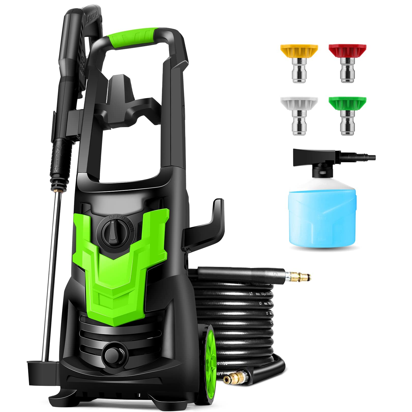 WHOLESUN 3000PSI Electric Pressure Washer, 1900W 2.6 GPM High Power Washer with 4 Nozzles & Hose Reel - Professional Cleaning for Cars, Driveways, Patios, Decks, Fences, Siding & Outdoor Surfaces