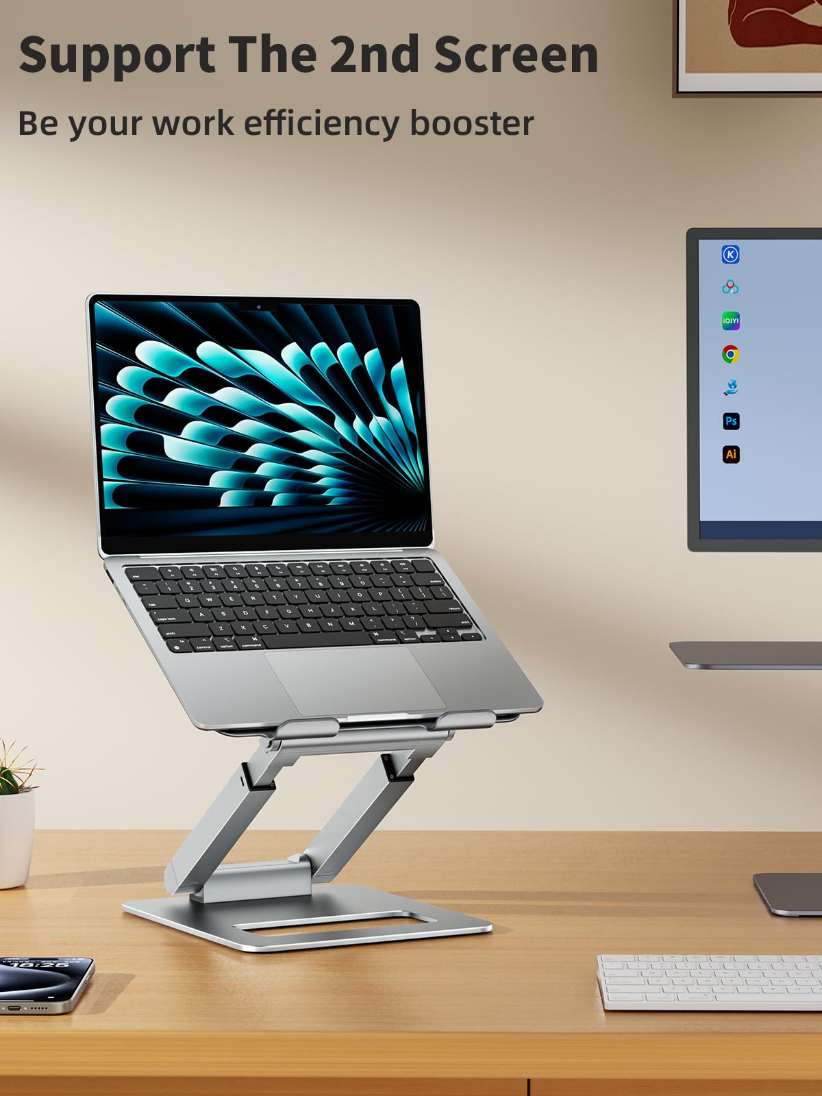 Adjustable Height Laptop Stand for Desk, Ergonomic Sit-Stand Computer Riser for Posture Support, Aluminum Laptop Holder for Spine Protection, Compatible with MacBook Pro & All 10-17