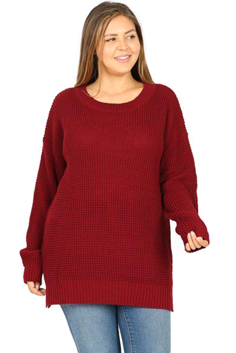Modern Kiwi® Women's Plus Size Waffle Knit Long Sleeve Sweater (1X-3X) - Cozy Oversized Pullover for Fall & Winter, Casual Office Wear, Layering Essential