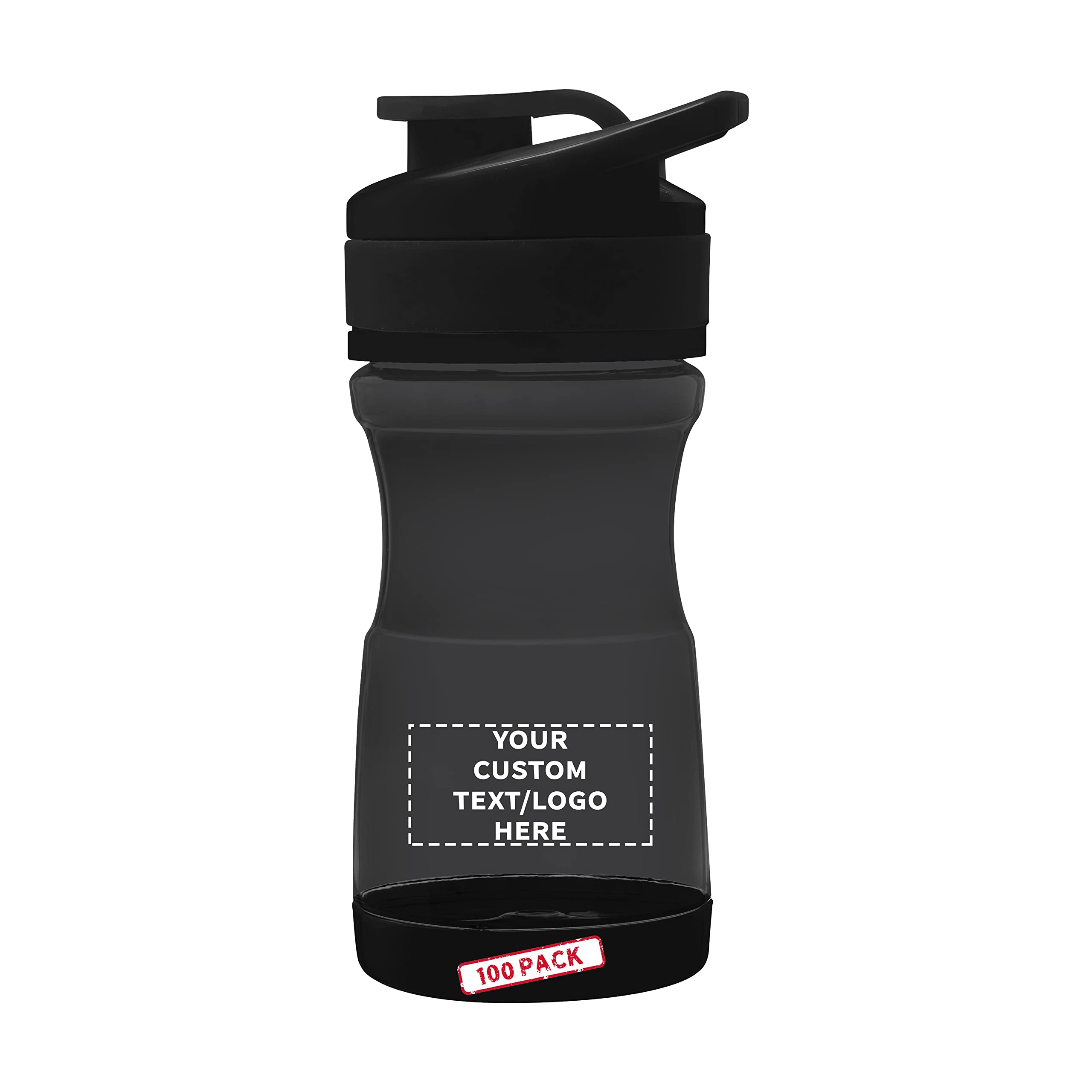 100 Pack 20 oz Customizable Plastic Water Bottles with Flip Lid - BPA Free, Spill Resistant, Silicone Grip - Ideal for Sports, Gym, Office & Outdoor Activities - Bulk Wholesale Black Water Bottles