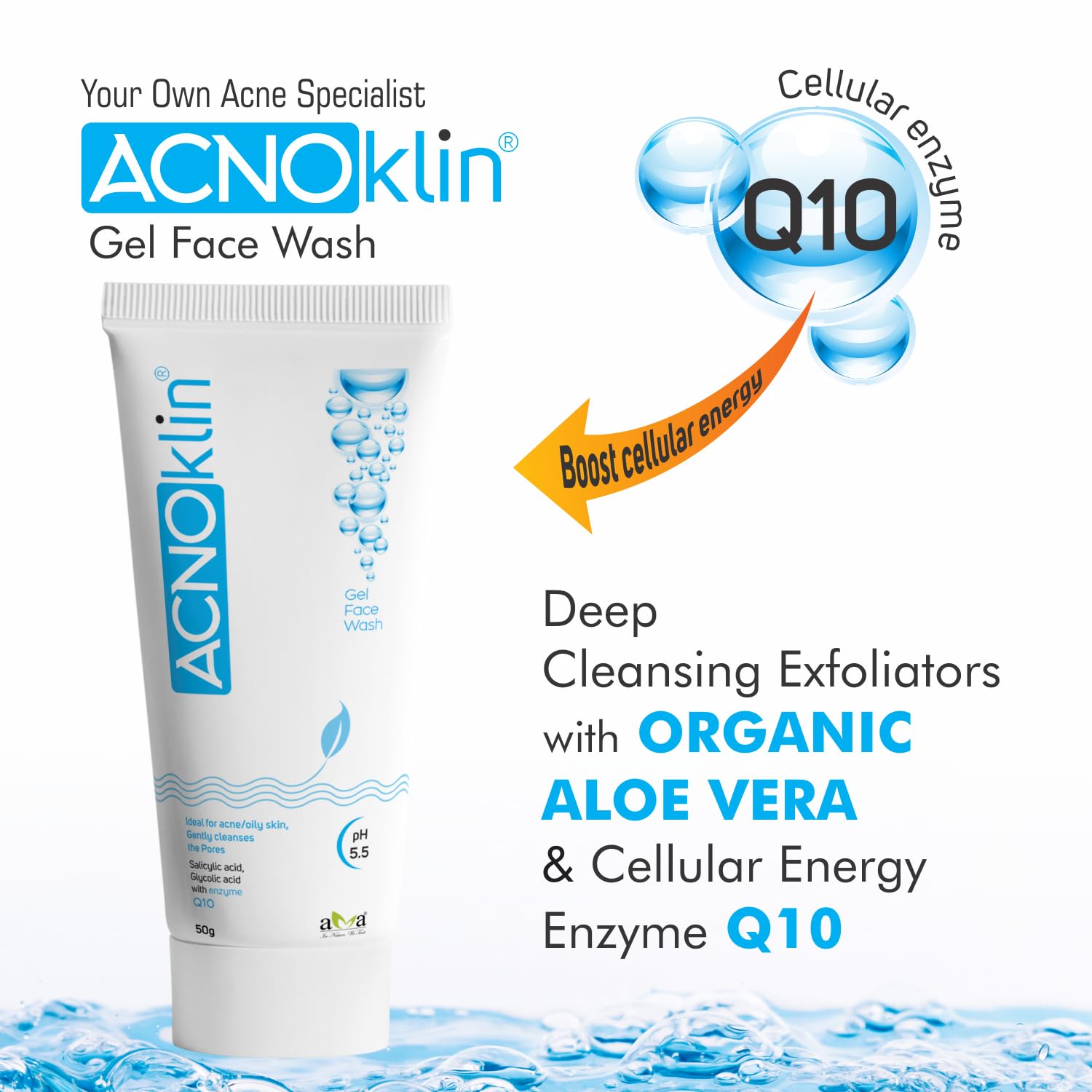 AcnoKlin Gel Face Wash for Acne Treatment - 50g Cleansing Formula for Oily & Sensitive Skin | Daily Skincare Routine for Clear, Healthy Complexion