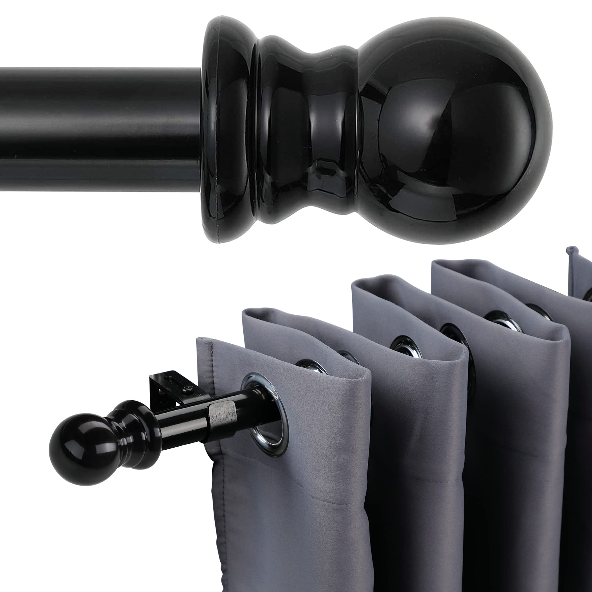 Black HOME COMPOSER Curtain Rod - 1 Inch Diameter Decorative Window Rod (30-44 Inches) with Brackets for Bedroom, Living Room, Kitchen & Bathroom | Room Divider & Home Decor Solution