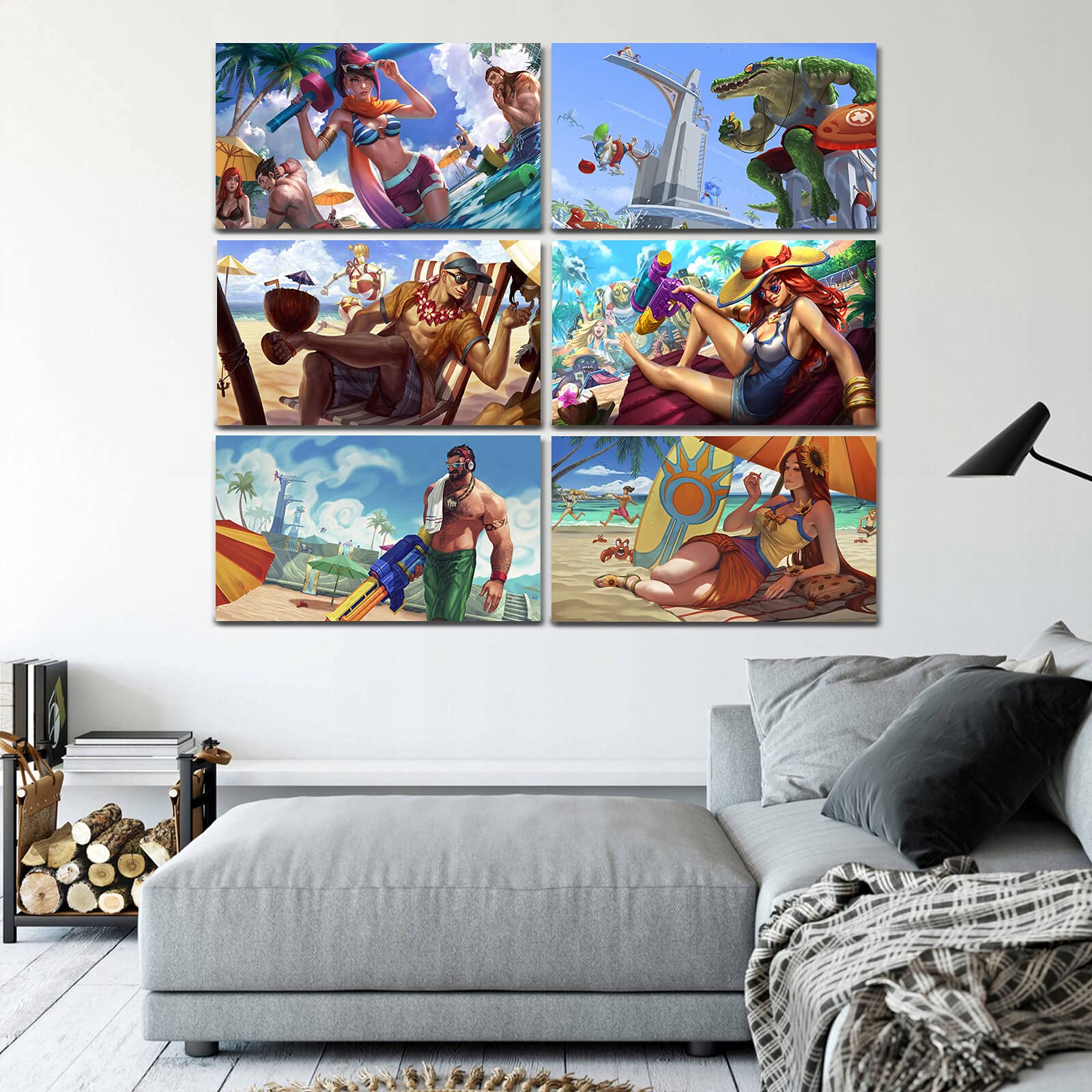 Pool Party Collection - 6 Piece Set Canvas Art Print Posters for Bedroom & Game Room Decor (28x16 Inch, Unframed) - Perfect for Gaming Enthusiasts & Party Theme Rooms