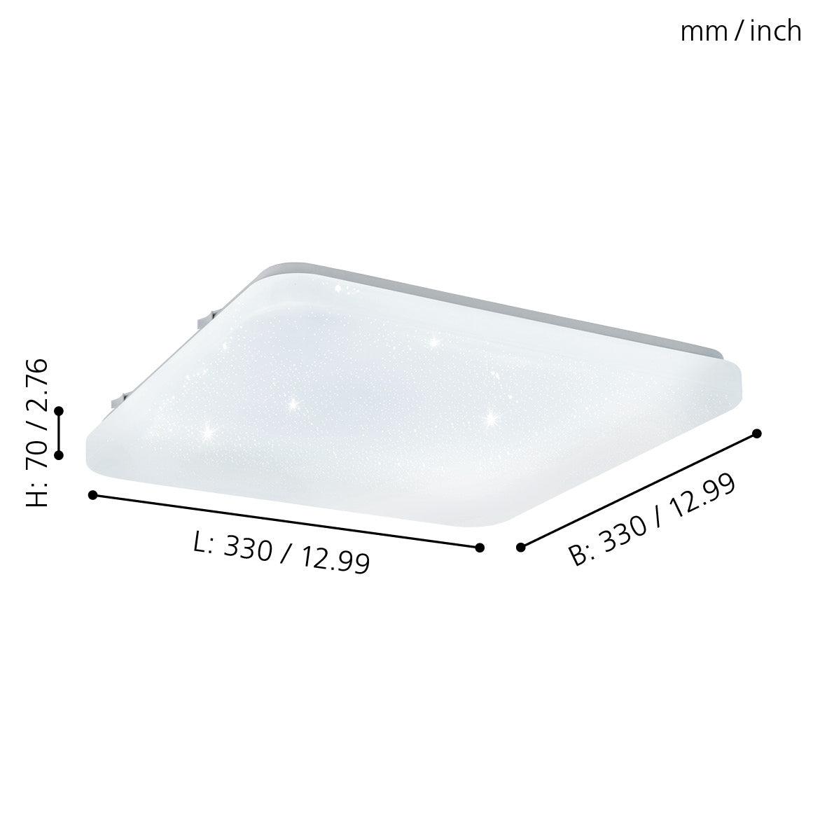 Eglo Frania S Square White LED Flush Mount Ceiling Light 33cm - Modern Lighting for Bedroom, Kitchen & Hallway