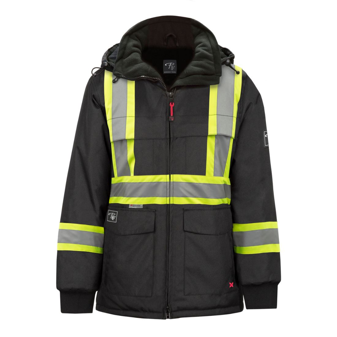 P&F Women's High Visibility Winter Work Parka PF400 - Waterproof Insulated Reflective Jacket for Cold Weather - Black - Ideal for Construction, Roadwork & Outdoor Winter Jobs