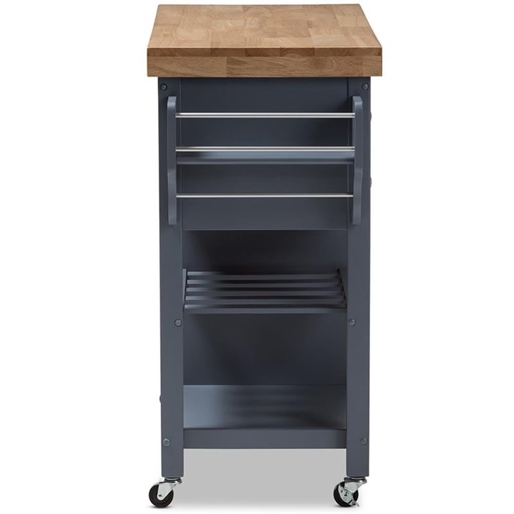 Baxton Studio Sunderland Kitchen Cart with Wheels in Gray - Portable Kitchen Island for Small Spaces, Dining Room Storage & Food Prep Station