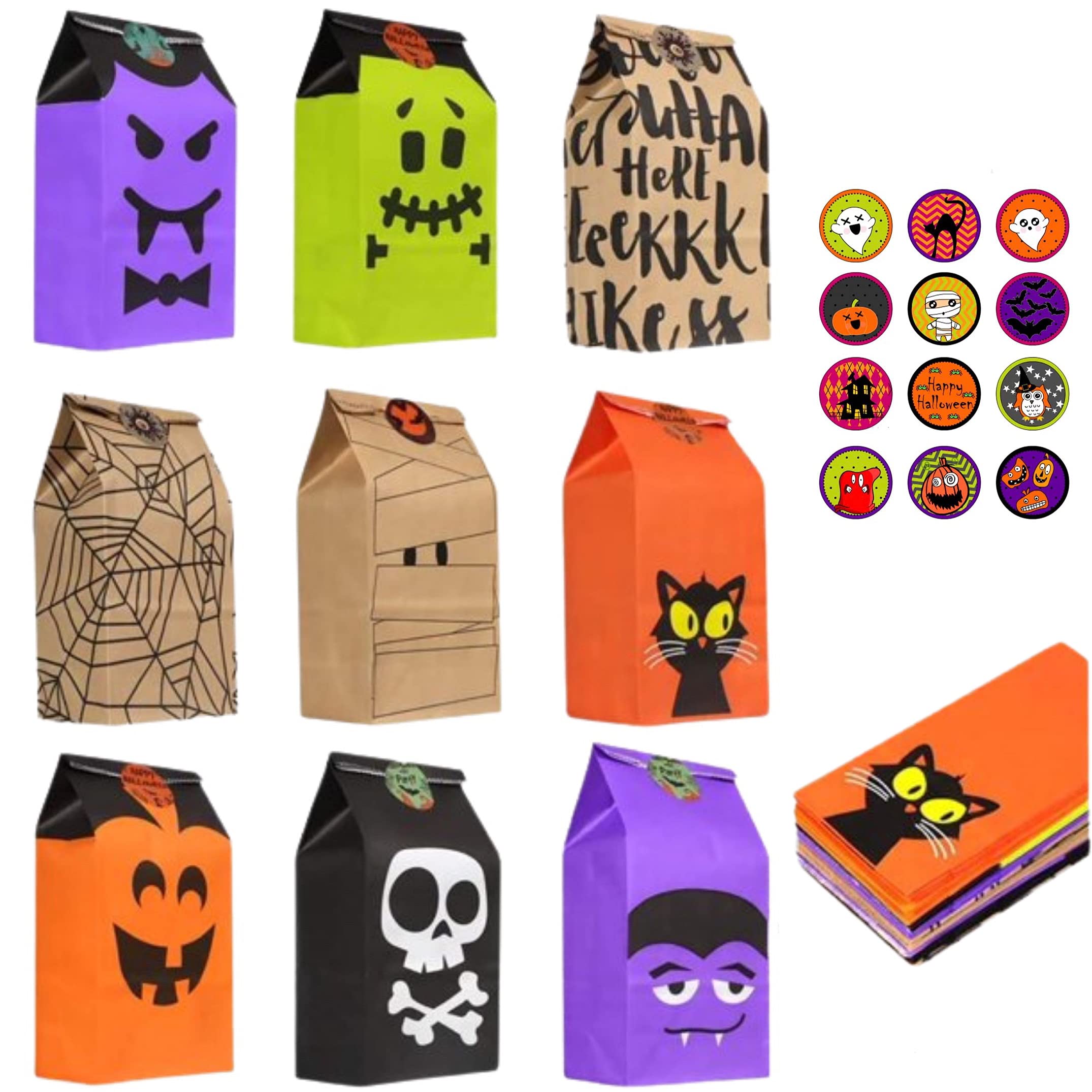 Zhengo 45-Piece Halloween Treat Bags for Kids - Reusable Paper Candy Bags for Trick or Treating, Party Favors & Goodie Bags | Perfect for Halloween Parties, Classroom Treats & Neighborhood Candy Collection