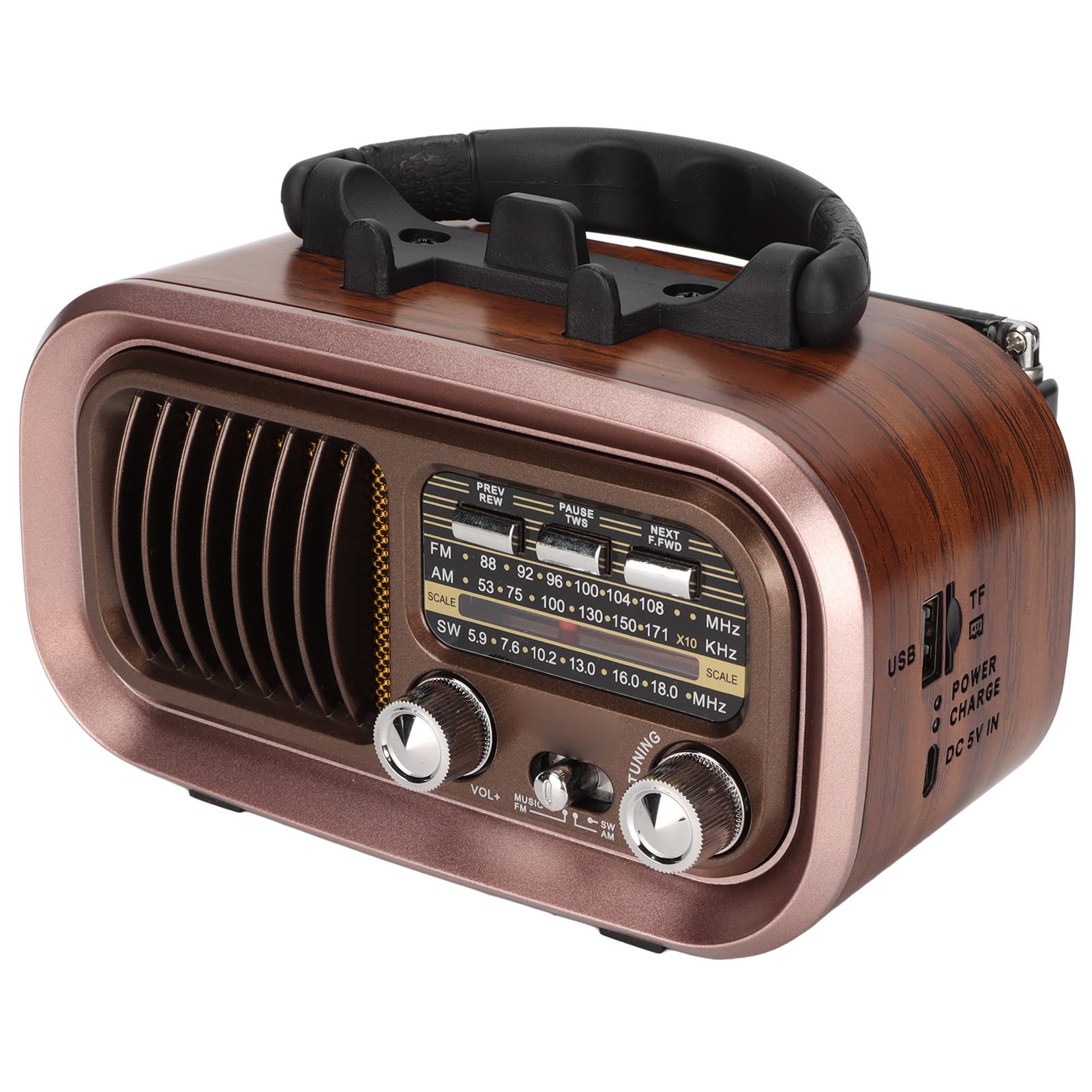 Vintage Portable AM/FM Radio Speaker with MP3/WAV Player - 3-Band Multifunctional Retro Wireless Bluetooth Speaker for Home, Office, Camping & Outdoor Activities (Model RXBT628)