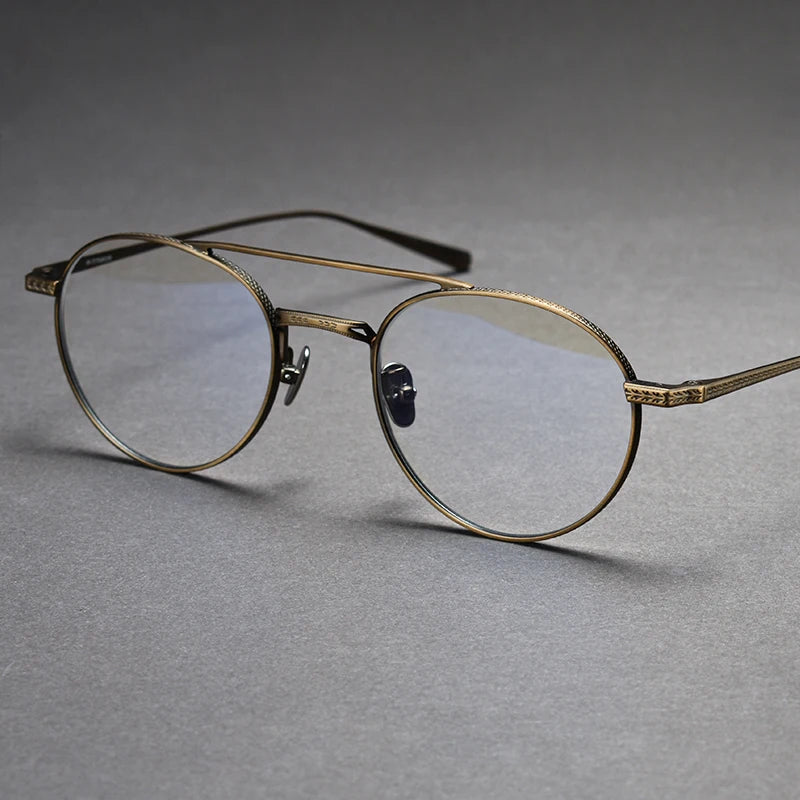 Unisex Black Titanium Full Rim Round Double Bridge Eyeglasses N020 - Stylish & Durable for Work, Reading & Fashion