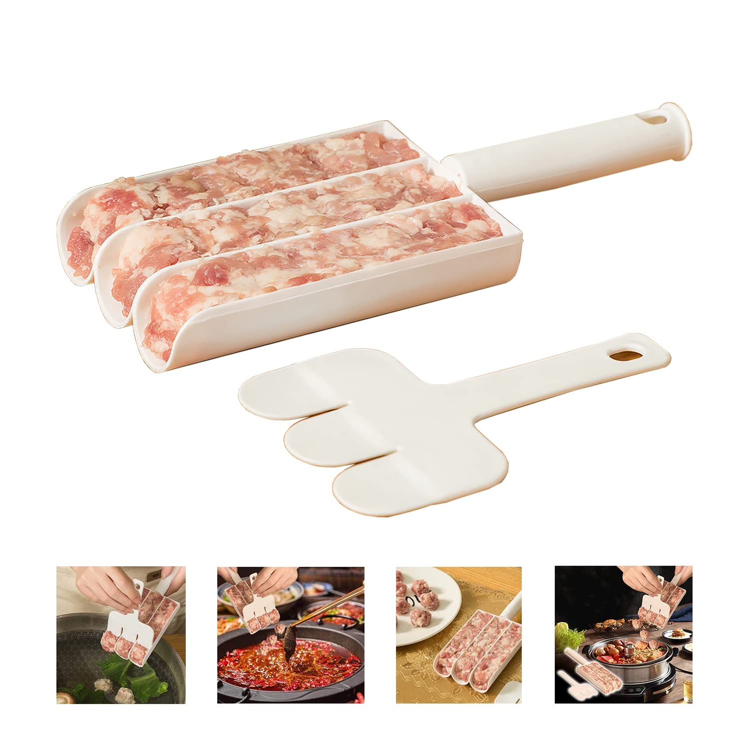 2023 New 3-in-1 Meatball Maker Tool - Non-Stick ABS Kitchen Scoop for Making Perfect Meatballs (3 at Once) - Ideal for Home Cooking, Meal Prep & Party Food Preparation