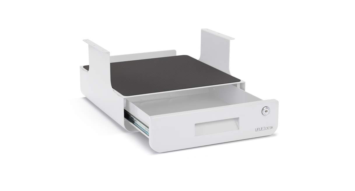 Secure Under Desk Drawer with Shelf - White | UPLIFT Desk | Perfect for Office Organization & Home Workspace Storage