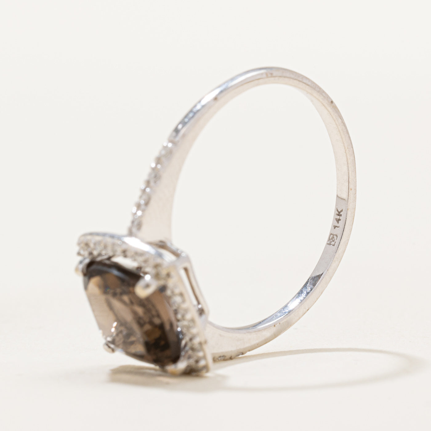 Smoky Quartz & Diamond Halo Ring - 1.70ct Center Stone with 0.07ctw Diamond Accents - Size 7.25 - Elegant Engagement, Wedding & Anniversary Jewelry Gift