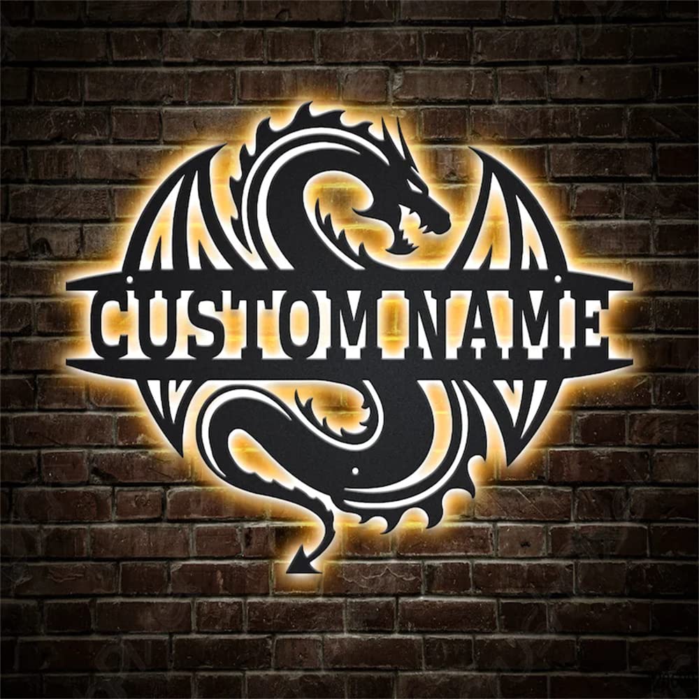 Custom Dragon Metal Wall Art - Personalized Monogram Name Sign for Home & Living Room Decor | Unique Gift for Housewarming, Birthday & Office Decor