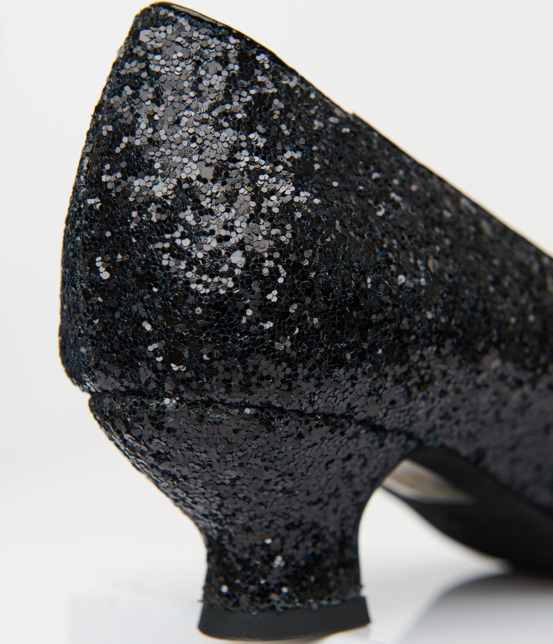 Vintage 1950s Black Sparkle Pointed Kitten Heels - Retro Women's Dress Shoes for Parties, Weddings & Special Occasions