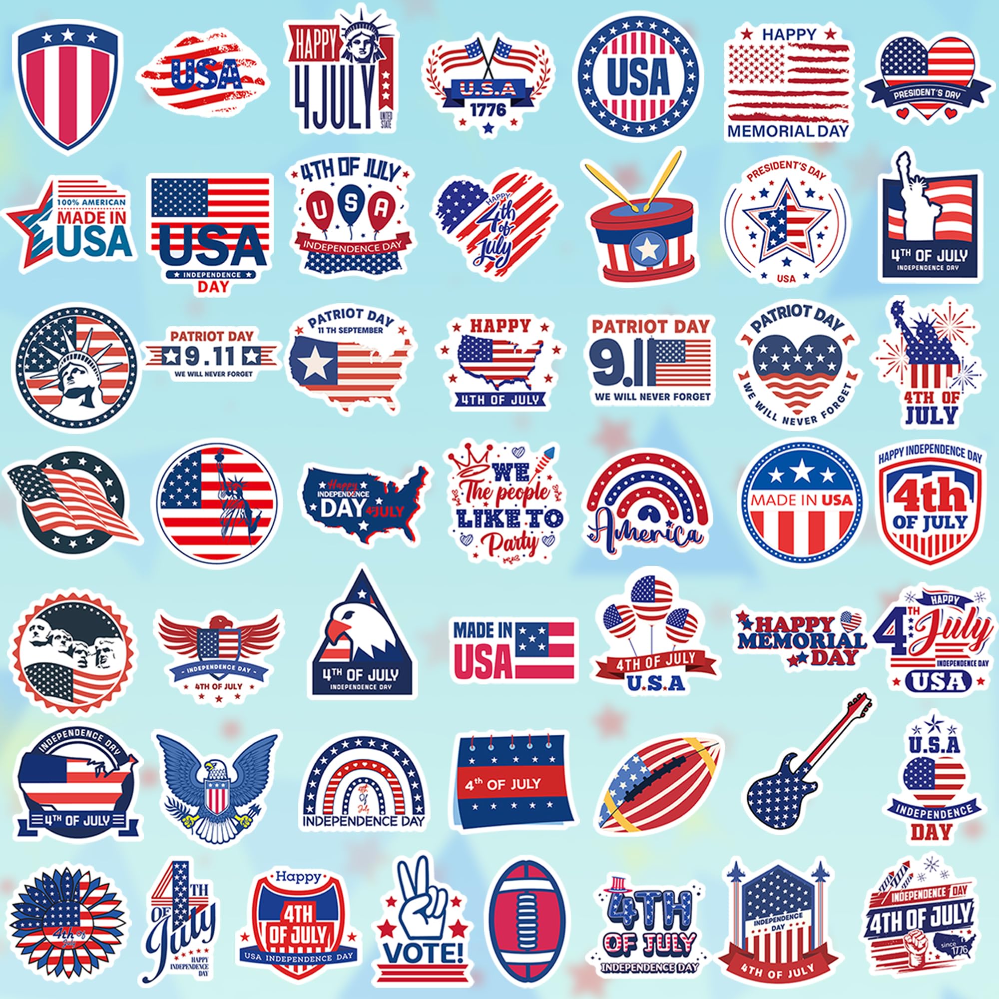 100pcs Patriotic 4th of July Stickers - Independence Day Decals for Water Bottles, Laptops, Luggage & Skateboards | Perfect for Party Favors, Kids Gifts & DIY Crafts | Celebrate American Holidays with Festive Decorations