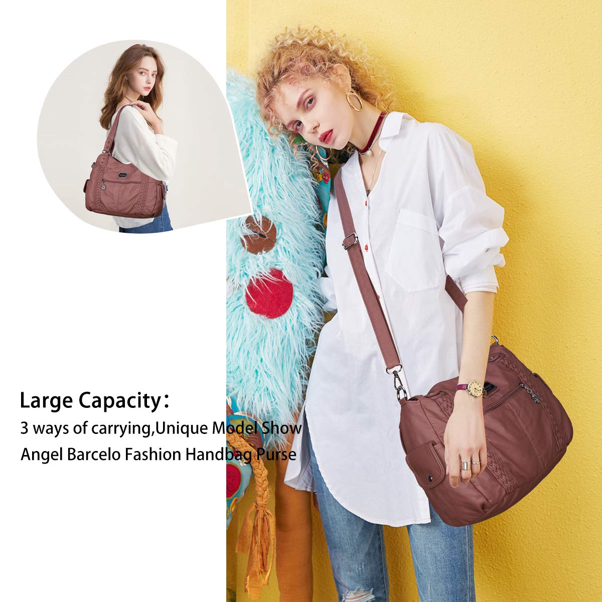 Angel Barcelo Women's Hobo Handbag - Roomy Leather Shoulder Bag & Tote Purse for Ladies, Stylish Satchel for Work, Travel & Everyday Use
