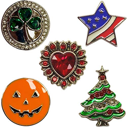 Snap Charm Premium Decorative Badge Reel - Retractable ID Holder with Belt Clip & 5 Snap Charms Jewelry Set | Perfect for Nurses, Teachers, Healthcare Workers & Office Professionals (OH Holiday Collection)