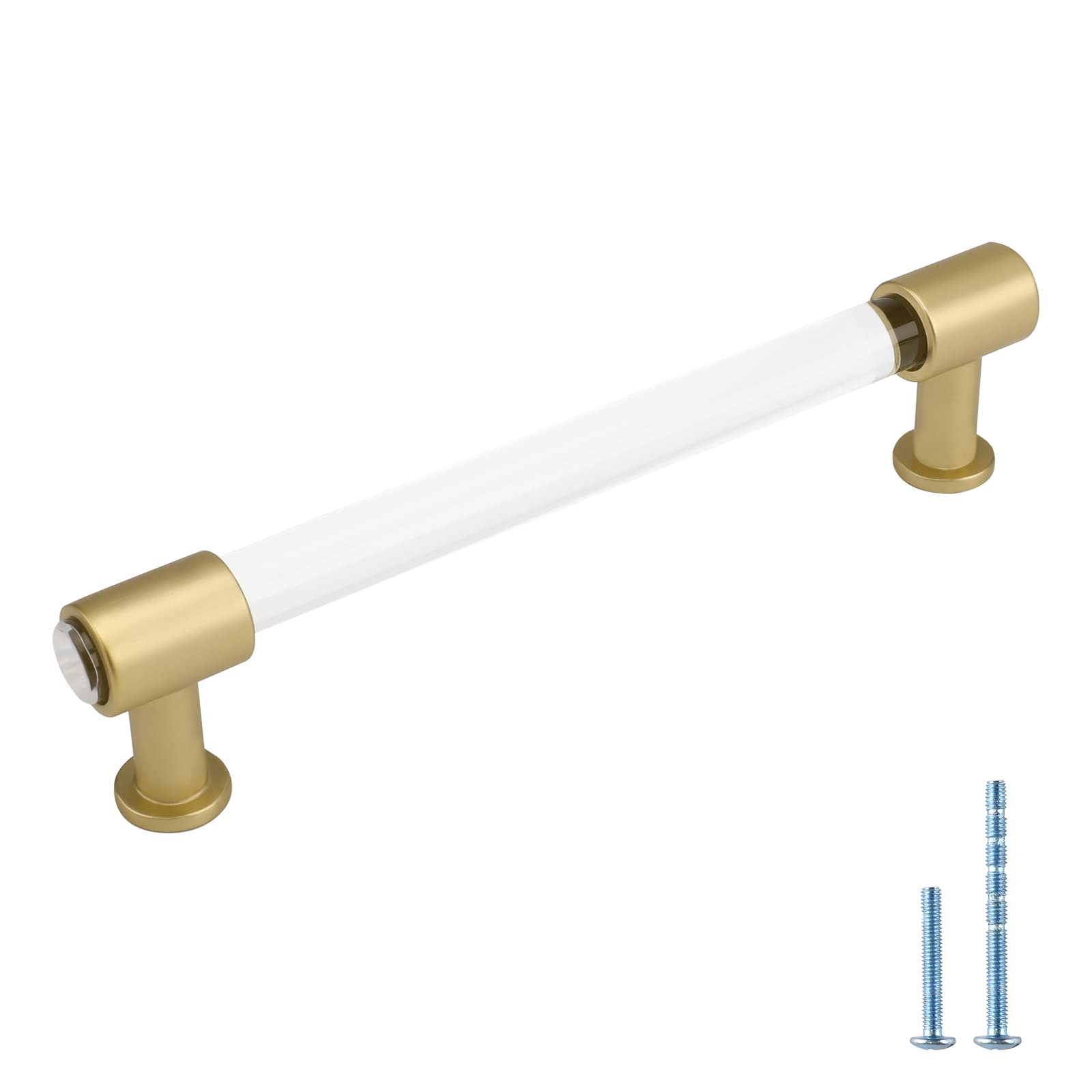 Peaha 25 Pack 5 Inch Gold Cabinet Handles - Clear Acrylic Drawer Pulls with White Hardware for Kitchen & Bathroom Cabinets - Modern Upgrade for Dressers, Vanities, and Furniture (Easy DIY Installation)