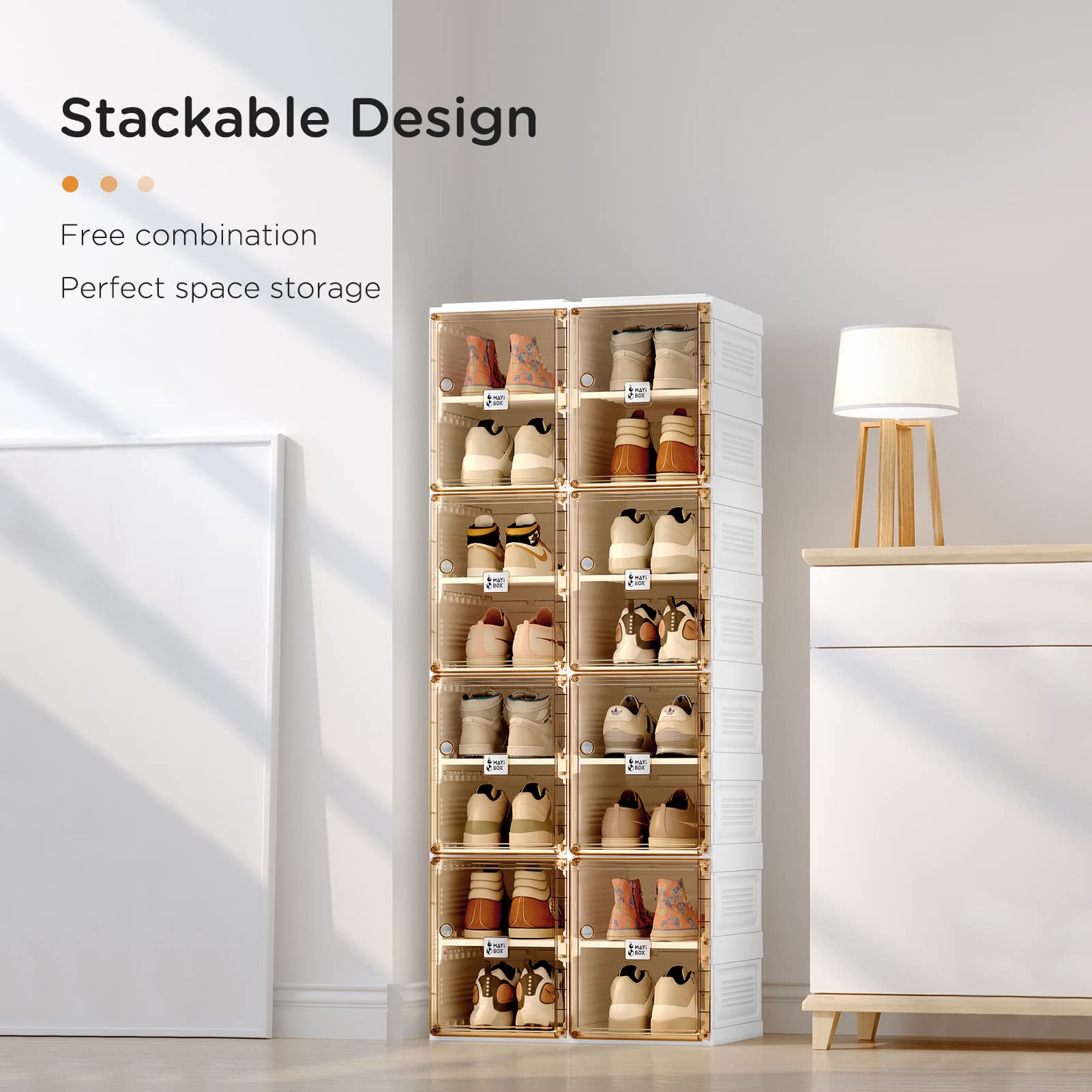 Portable Folding Shoe Organizer with Magnetic Clear Door - 8-Tier Storage Box for Sneakers & Shoes | Space-Saving Closet Solution for Bedroom, Entryway & Dorm Organization