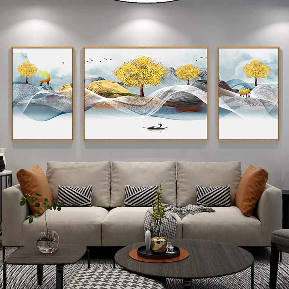 HHUT DIY 5D Diamond Painting Kit - Full Drill Fortune Tree Cross Stitch Triptych Abstract Landscape Art (220x80cm) for Home Wall Decor, Living Room, Bedroom & Office