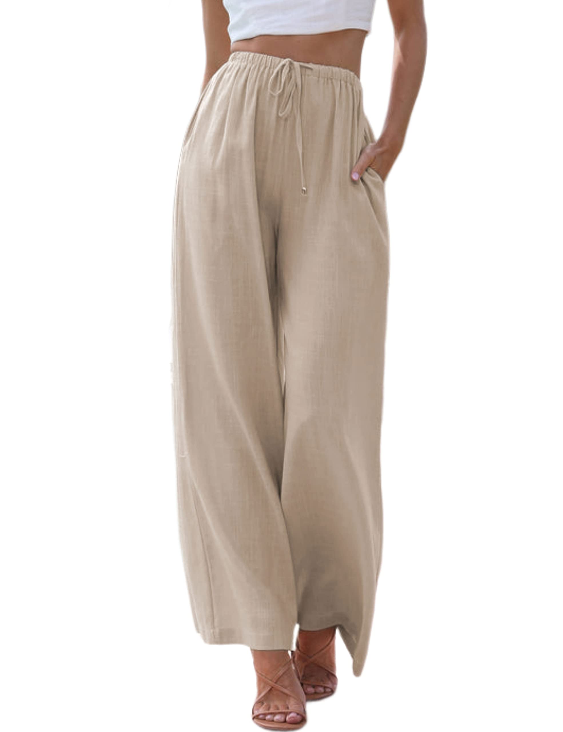 Tanming Women's Wide Leg Linen Pants - Summer Flowy High Waisted Palazzo Trousers for Beach, Vacation & Casual Wear | Breathable Comfort for Hot Weather