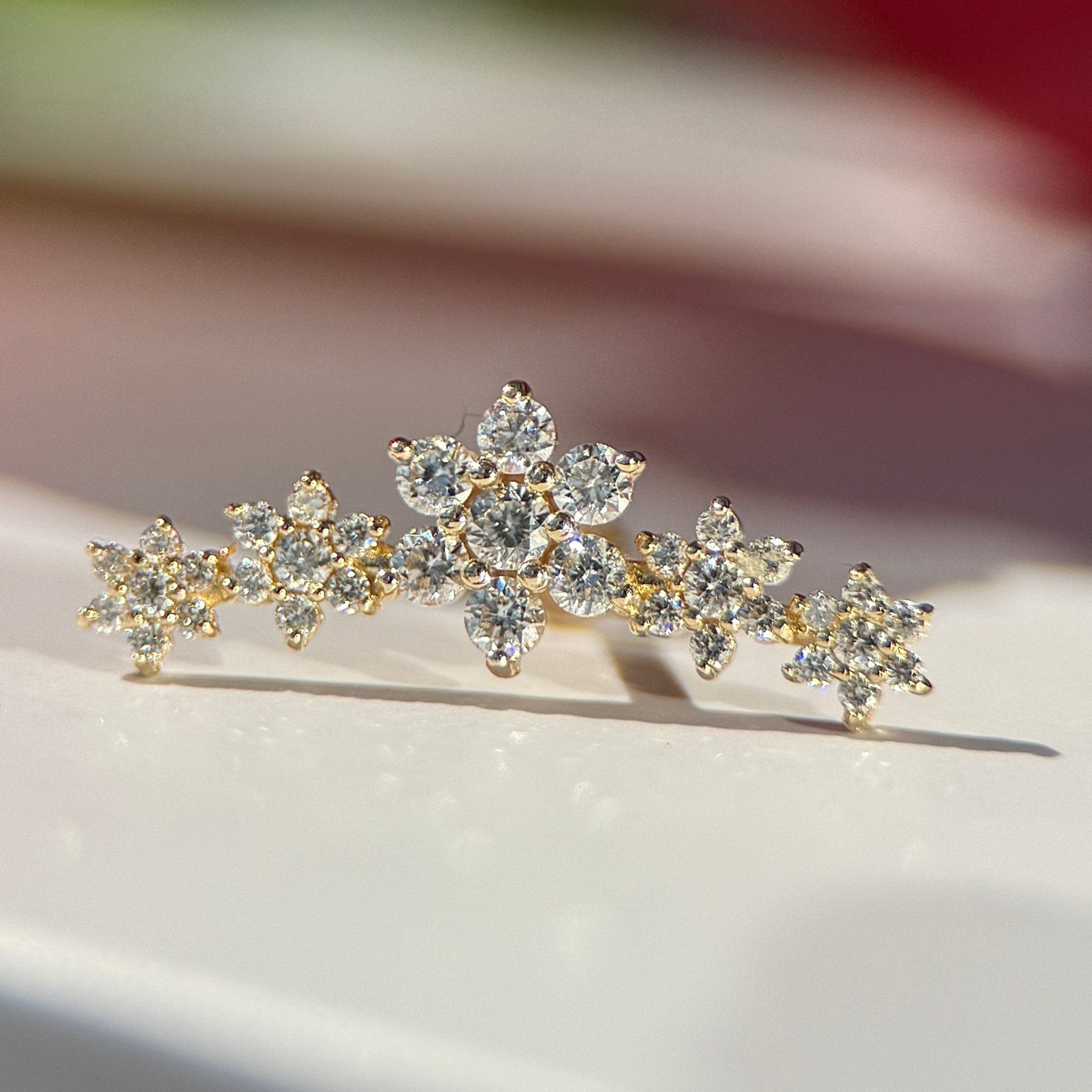 14K White Gold Five Flower Diamond Garland Flat Back Stud Earrings - Elegant Bridal Jewelry for Weddings & Special Occasions