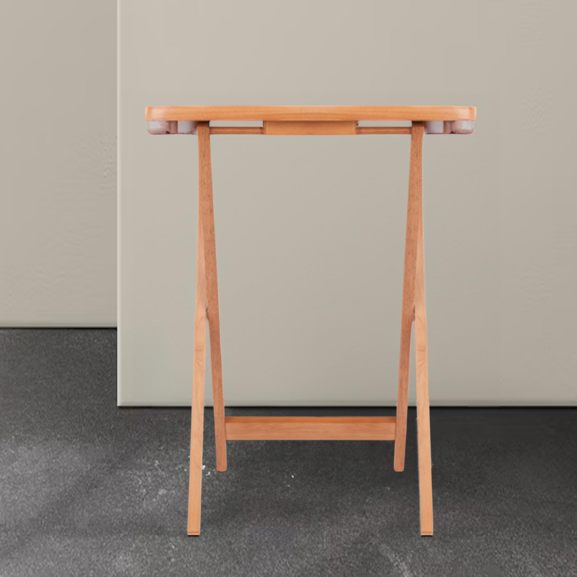 5-Piece Oversize Teak Wooden Snack Table Set - Foldable Rectangular Tray Tables for Living Room, Patio, Beach - Perfect for Snacks, Beverages, Books & Home Decor