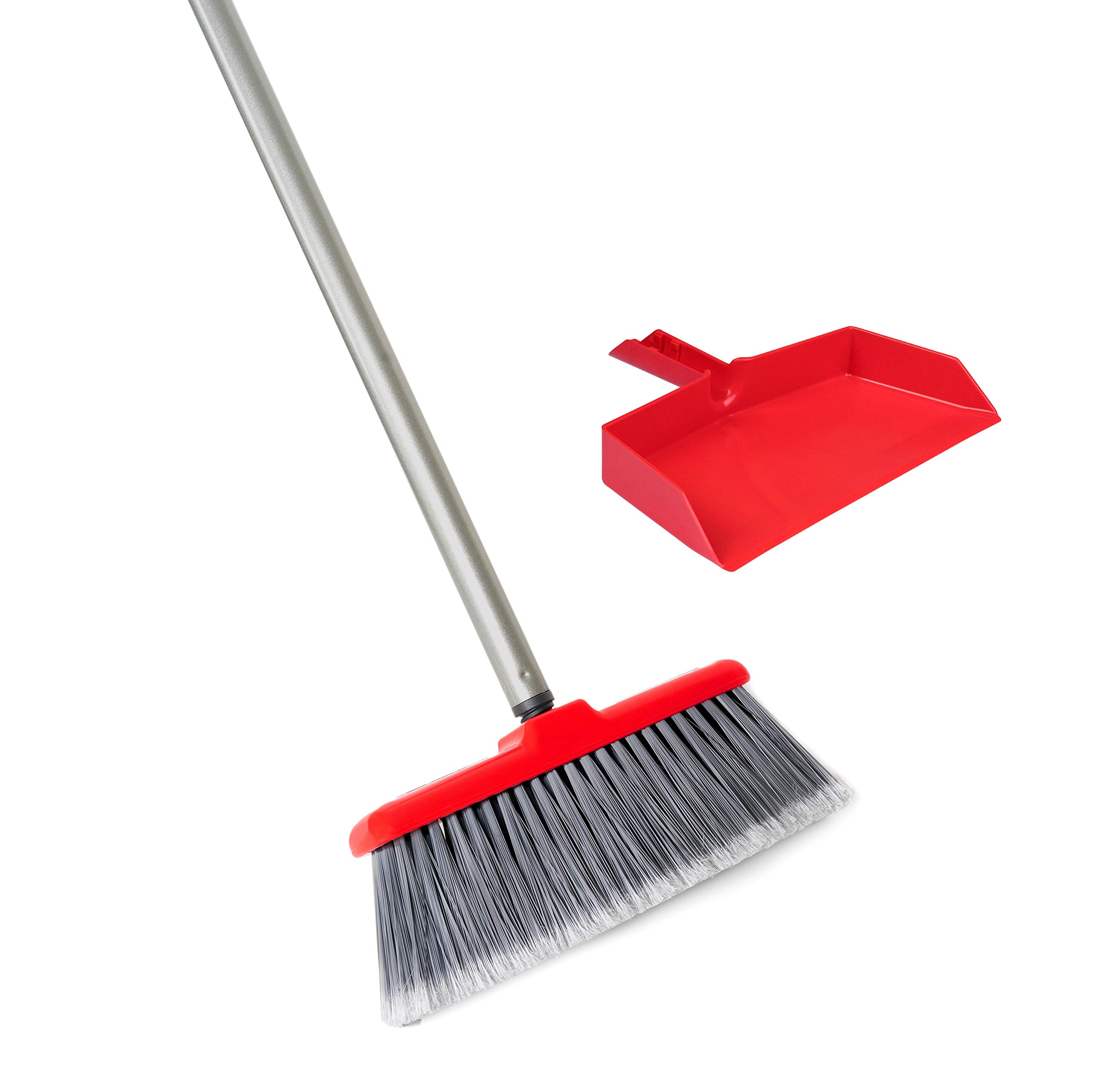 Fuller Brush Fiesta Red Kitchen Broom with Clip-On Dustpan - Heavy Duty Cleaning Broom for Kitchen, Garage, and Outdoor Use