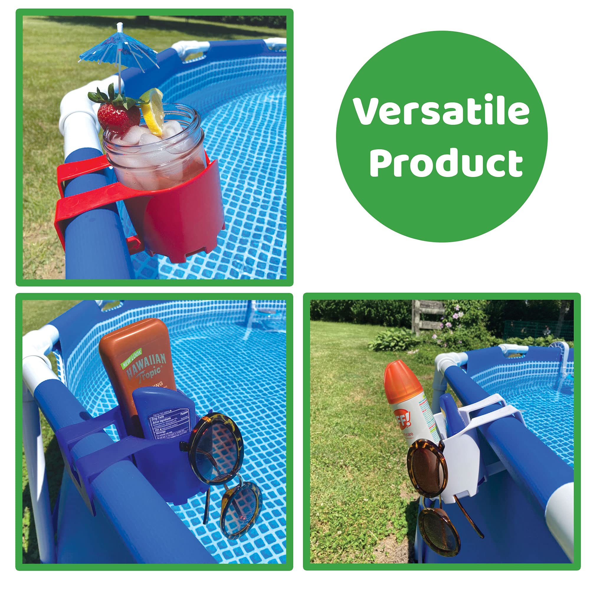 Blue Poolside Cup Holder for Above Ground Pools – Clip-On Drink Holder for Beer, Cocktails & Accessories – 2 Pack – Perfect for Summer BBQs, Pool Parties & Relaxing by the Water
