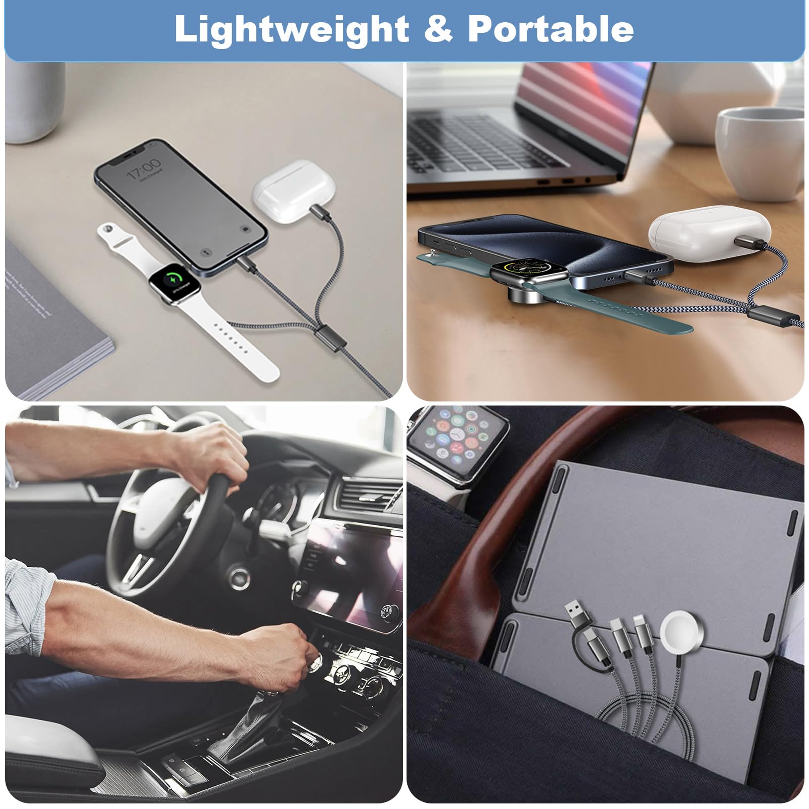 3-in-1 Magnetic Wireless Charger for Apple Watch/iPhone/AirPods - Fast Charging Station Compatible with iWatch Ultra/SE/Series 1-10 & iPhone 16/15/14/13/12/11/Samsung Galaxy S23 - Perfect for Home, Office & Travel Charging Needs