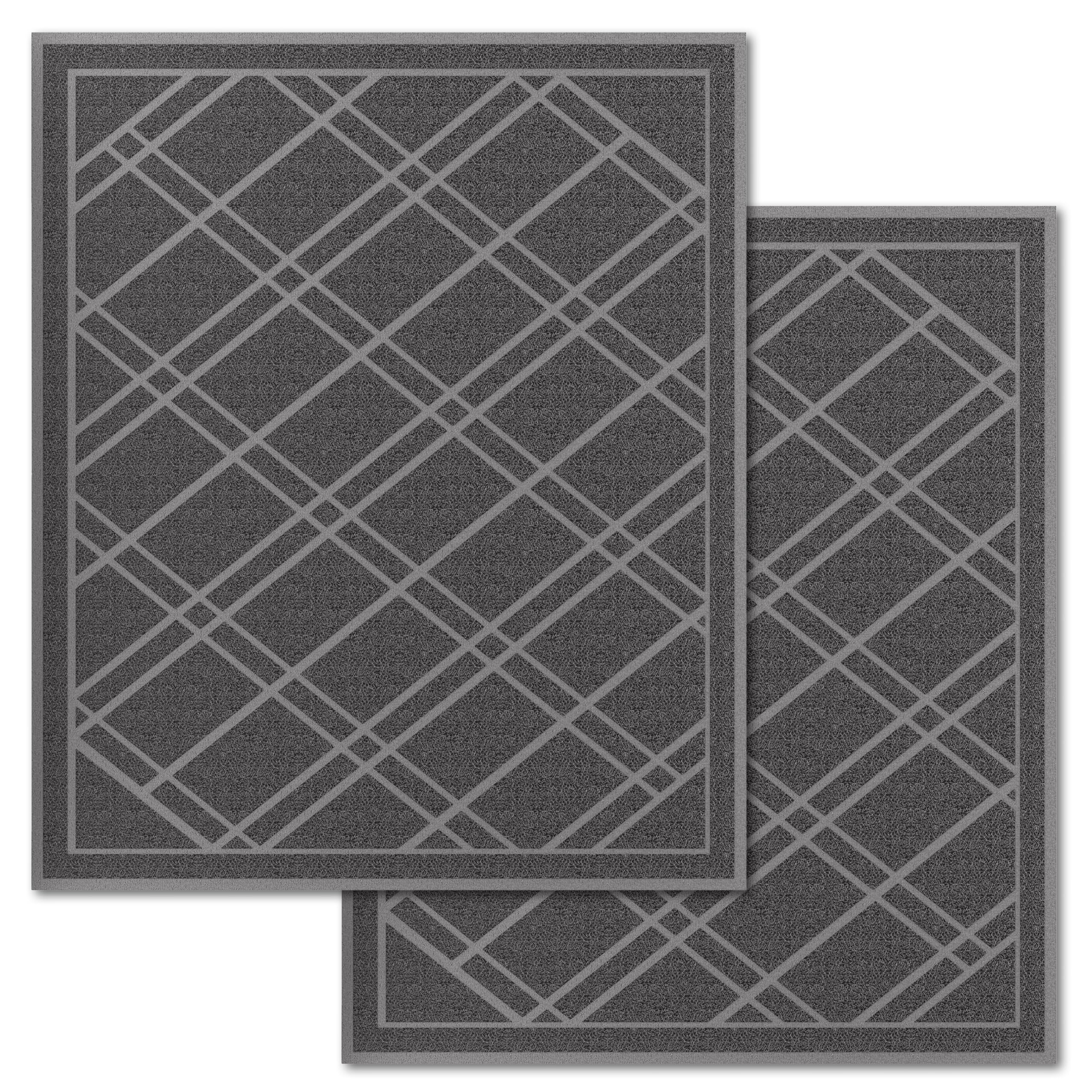 SlipToGrip Universal Plaid Design Non-Slip Door Mat - Grey, 42 x 35 Inch, Durable & Washable Indoor Outdoor Welcome Mat for Front Door, Garage, Patio - Dust Absorbent, 2-Pack - Perfect for High Traffic Areas and All-Weather Use