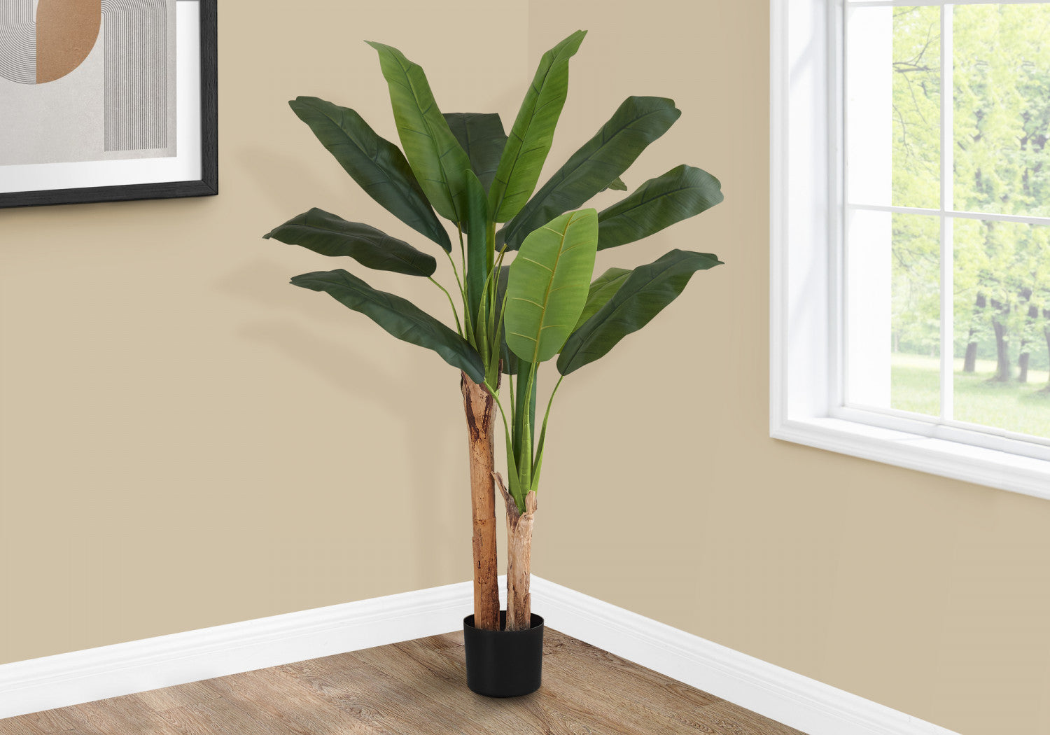 55 Inch Artificial Banana Tree with 6 Black Pots - Realistic Green Faux Plant for Home Decor, Office, Living Room, and Indoor Spaces