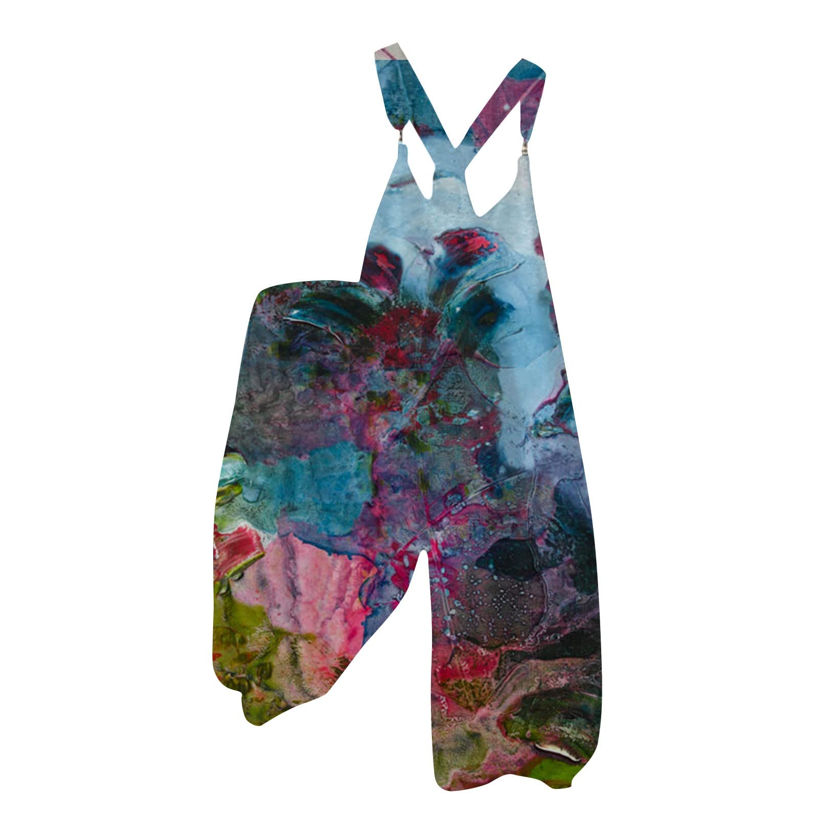 Plus Size Women's Floral Wide Leg Jumpsuit - Casual One Piece Bib Overalls & Romper for Everyday Wear, Outdoor Activities, and Fashionable Outfits