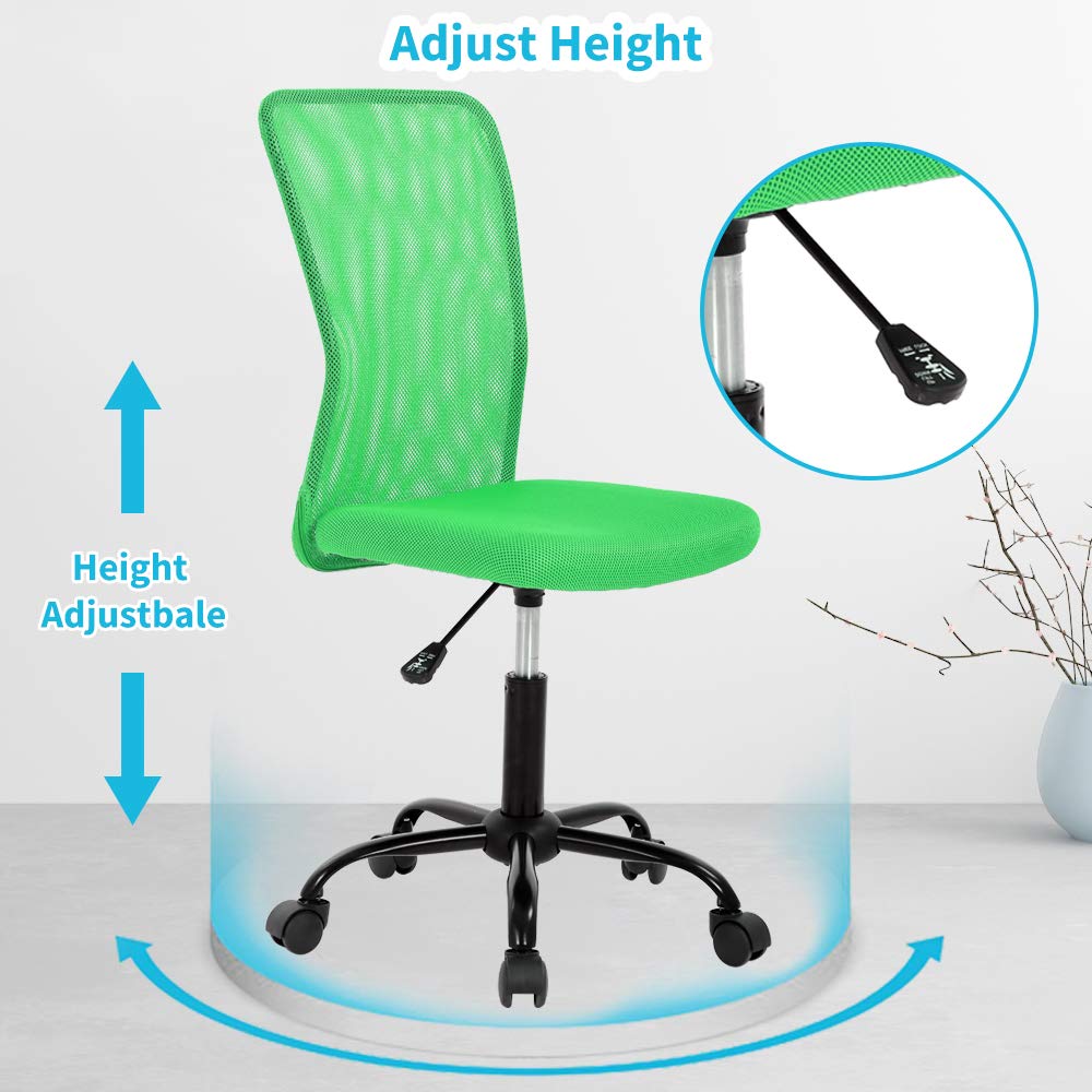 Ergonomic Home Office Chair - Adjustable Height Mid Back Mesh Computer Desk Chair with Wheels & Swivel, No Armrest, Green - Perfect for Small Office, Student Study & Task Workstation
