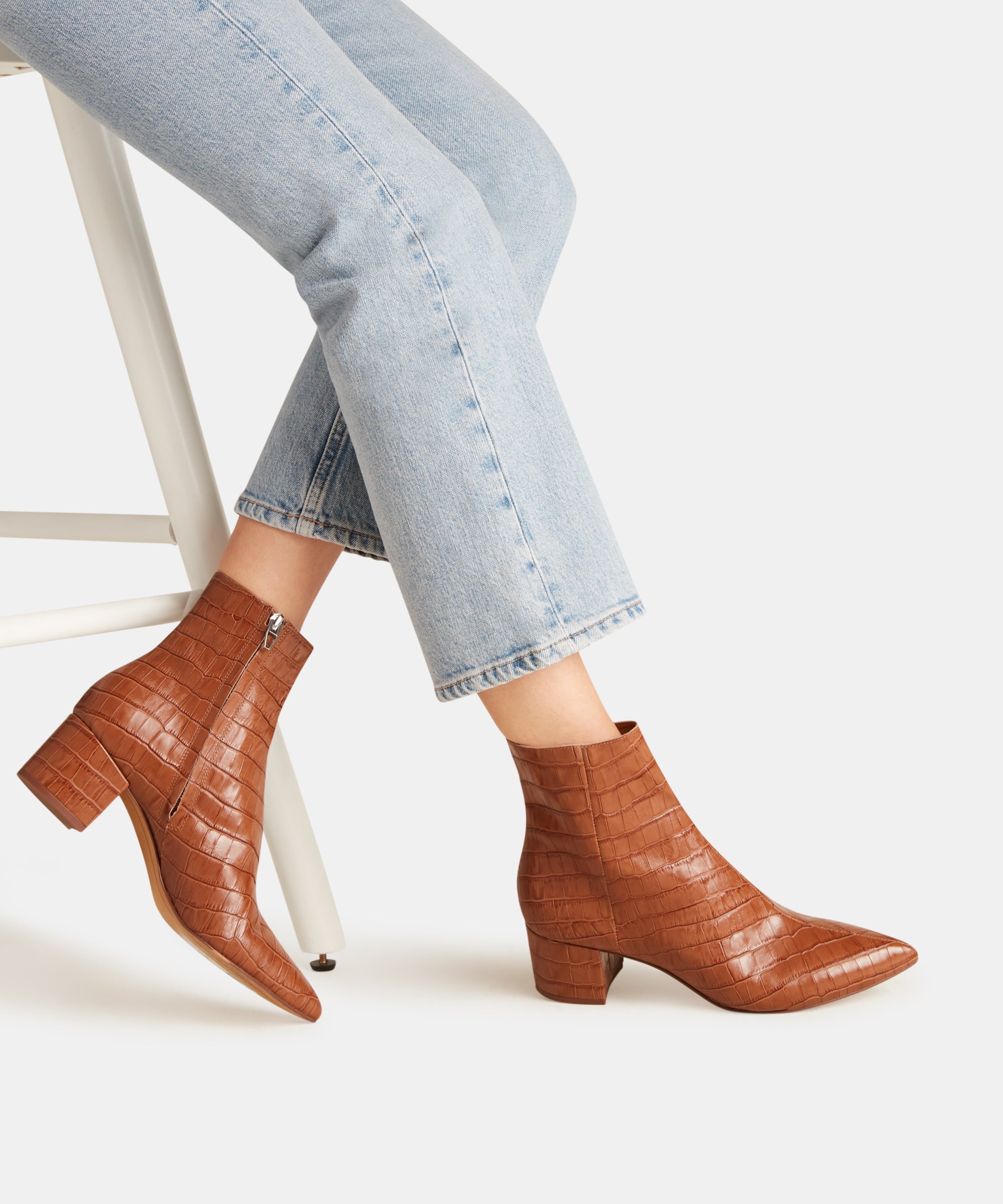 BEL Women's Cognac Crocodile Embossed Booties - Stylish Ankle Boots for Fall & Winter Fashion | Perfect for Office, Parties & Casual Outfits