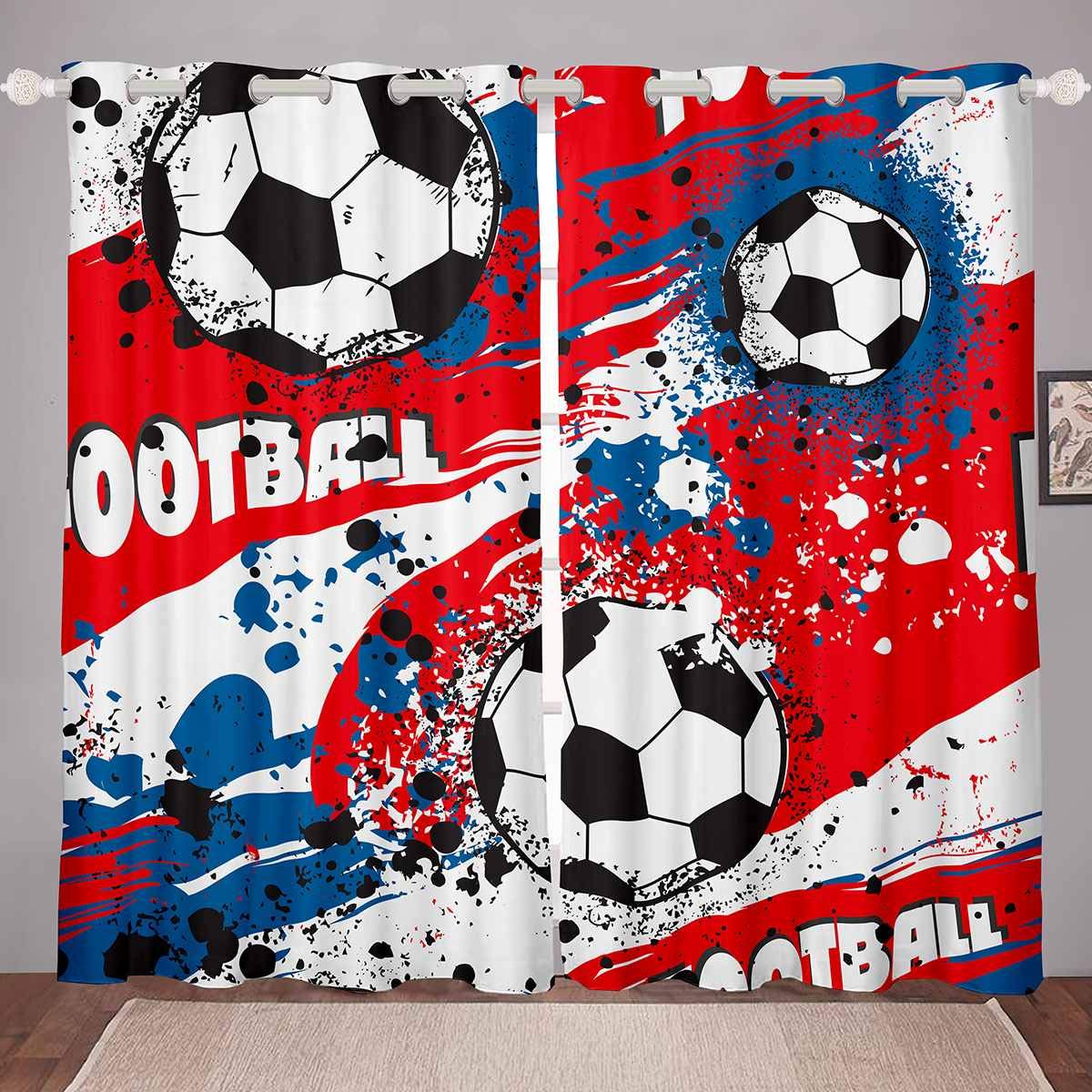 Kids Football Window Curtains - Soccer Ball Pattern Sports Theme Drapes for Bedroom & Living Room - Colorful Tie-Dye Design for Boys & Girls - 42x63 Inches, 2 Panels - Perfect for Game Rooms, Sports Themed Decor & Competitive Play Spaces
