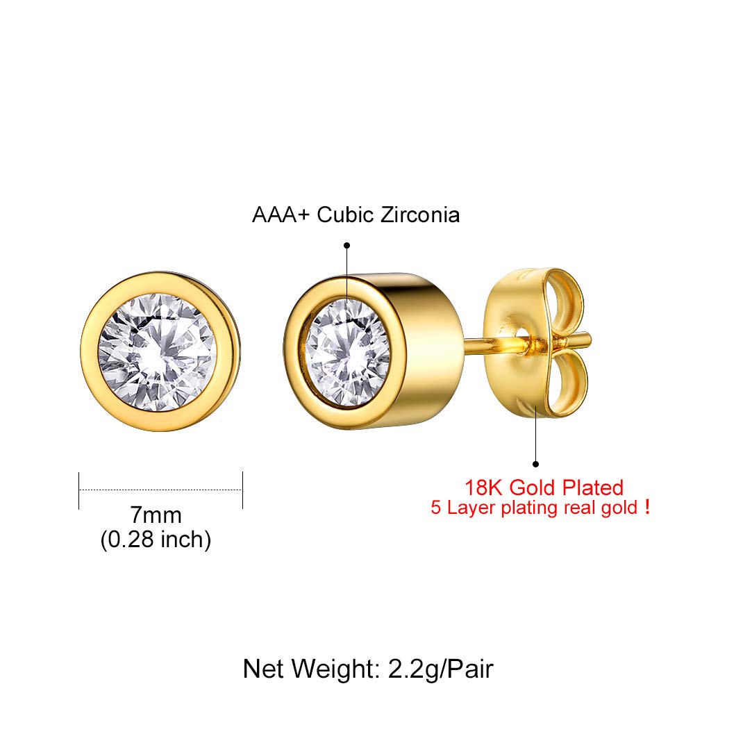 GoldChic Jewelry 5mm Cubic Zirconia Bezel Set Stud Earrings - 7 Pairs Stainless Steel Birthstone Earrings for Women, Interchangeable CZ Stone Studs | Perfect for Gifts, Parties & Everyday Wear