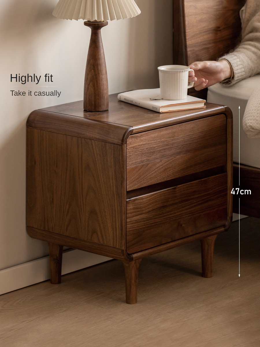 Black Walnut Solid Wood Minimalist Nightstand - Modern Bedside Table with Drawer for Bedroom, Living Room & Office - Durable & Stylish Storage Solution