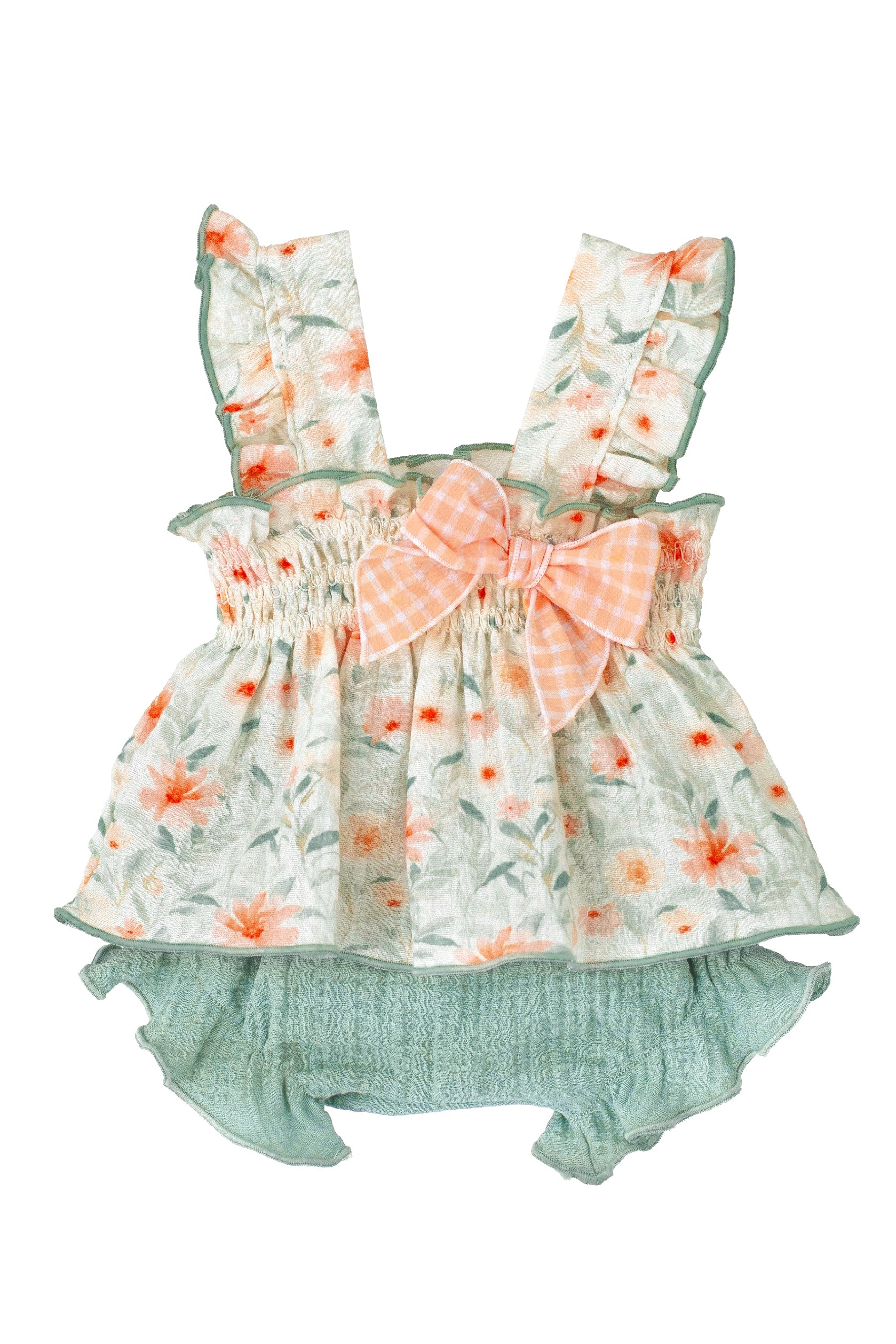 Ember Sage Green Watercolor Floral Top & Bloomers Set - Women's Vintage Boho Outfit for Summer, Beach, and Photo Shoots
