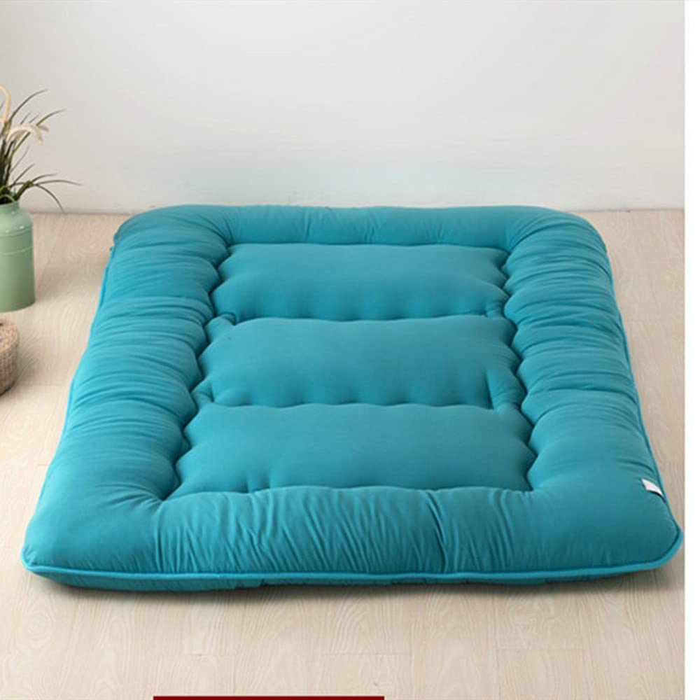 Blue Japanese Futon Tatami Mat - Twin Size Floor Sleeping Mattress for Roll-Up Bed | Traditional Japanese Floor Bed for Small Spaces, Guest Rooms & Minimalist Living