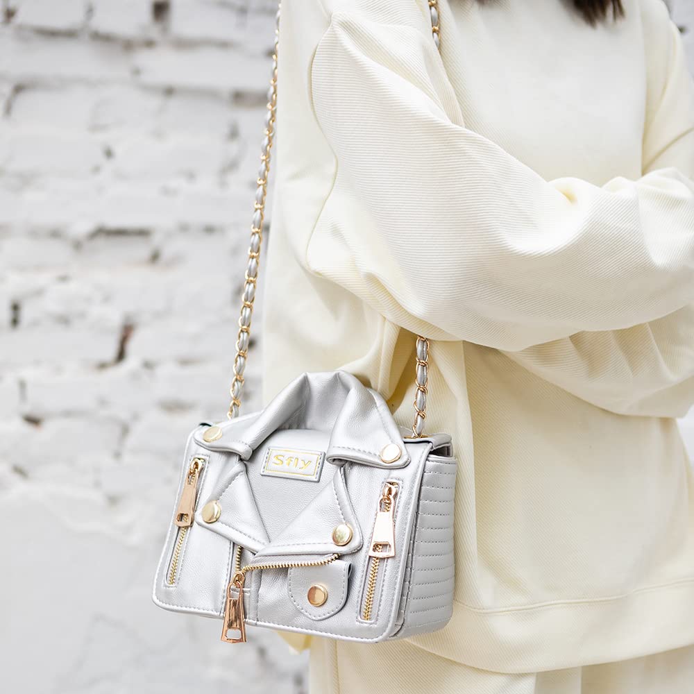 Women's Leather Satchel Bag with Chain Strap - Crossbody Shoulder Purse for Ladies, Evening Clutch Handbag, Unique Cute Jacket Bag - Perfect for Work, Date Night & Special Occasions