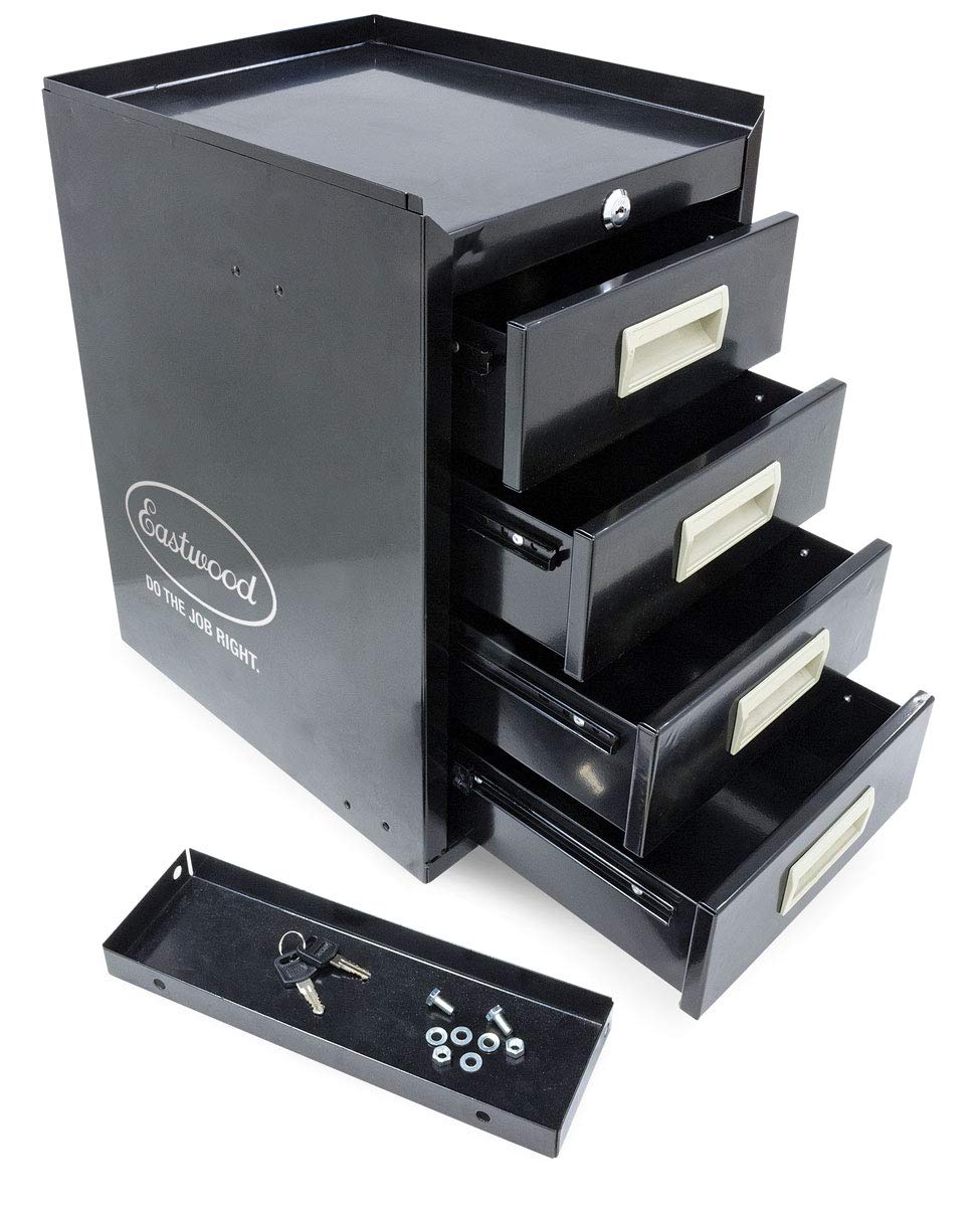 Eastwood Heavy-Duty Black Powder-Coated Steel Lockable Welding Cart with 4 Drawers - Perfect for Workshop, Garage & Industrial Storage