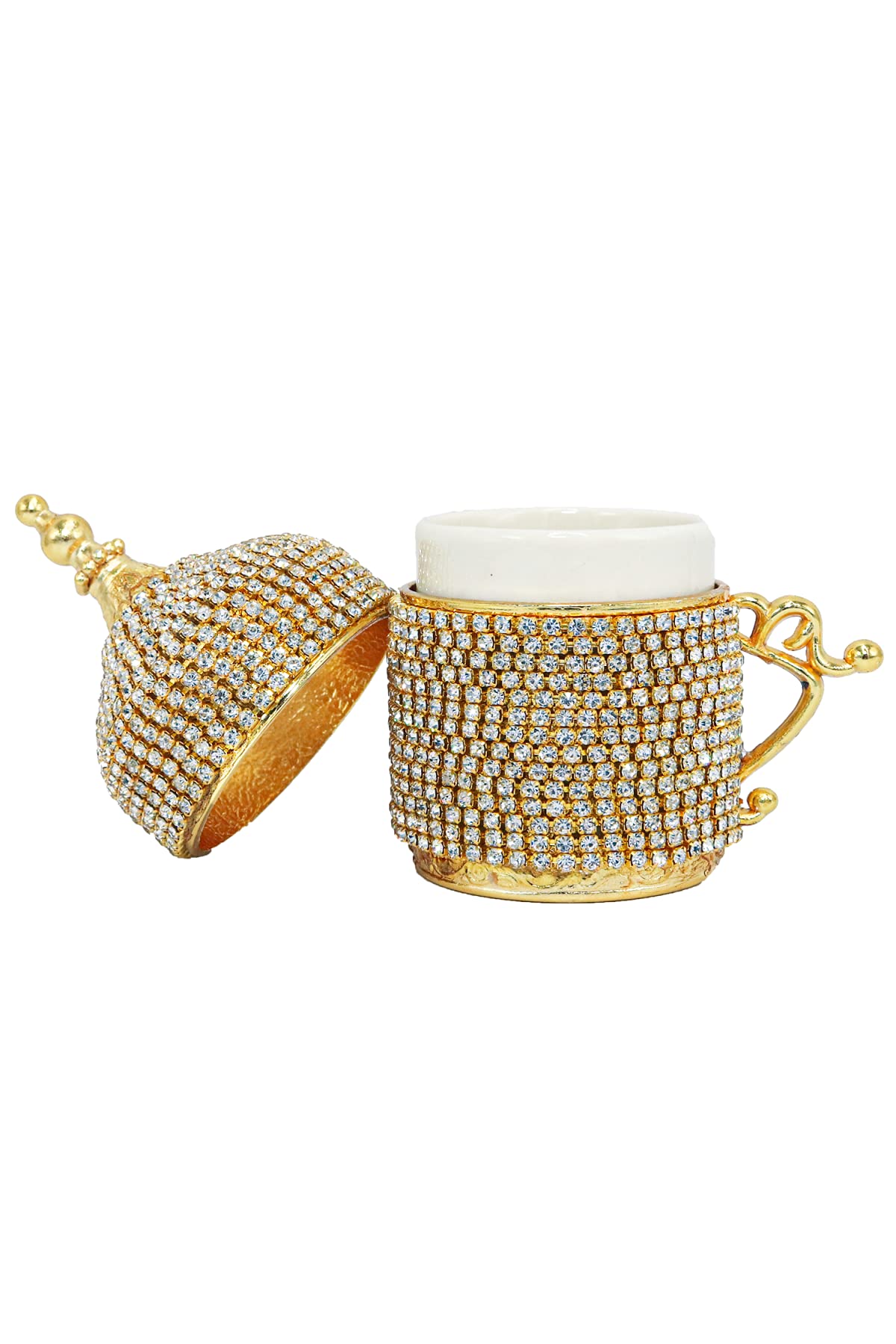 BADANG Turkish Espresso Coffee Cups Set of 6 - Crystal Gold Ottoman Style Arabic Greek Coffee Cups with Teapot & Ewer - Perfect for Traditional Coffee Ceremonies, Home Decor & Gift Giving