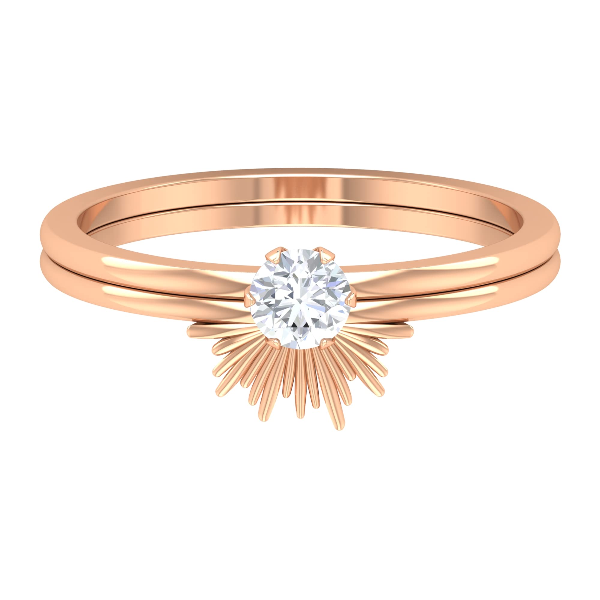 1/4 CT Moissanite Wedding Ring Set for Women - 14K Solid Gold Solitaire & Sunburst Bridal Ring Set | Certified Moissanite Engagement & Wedding Jewelry | Perfect for Proposals, Anniversaries & Special Occasions