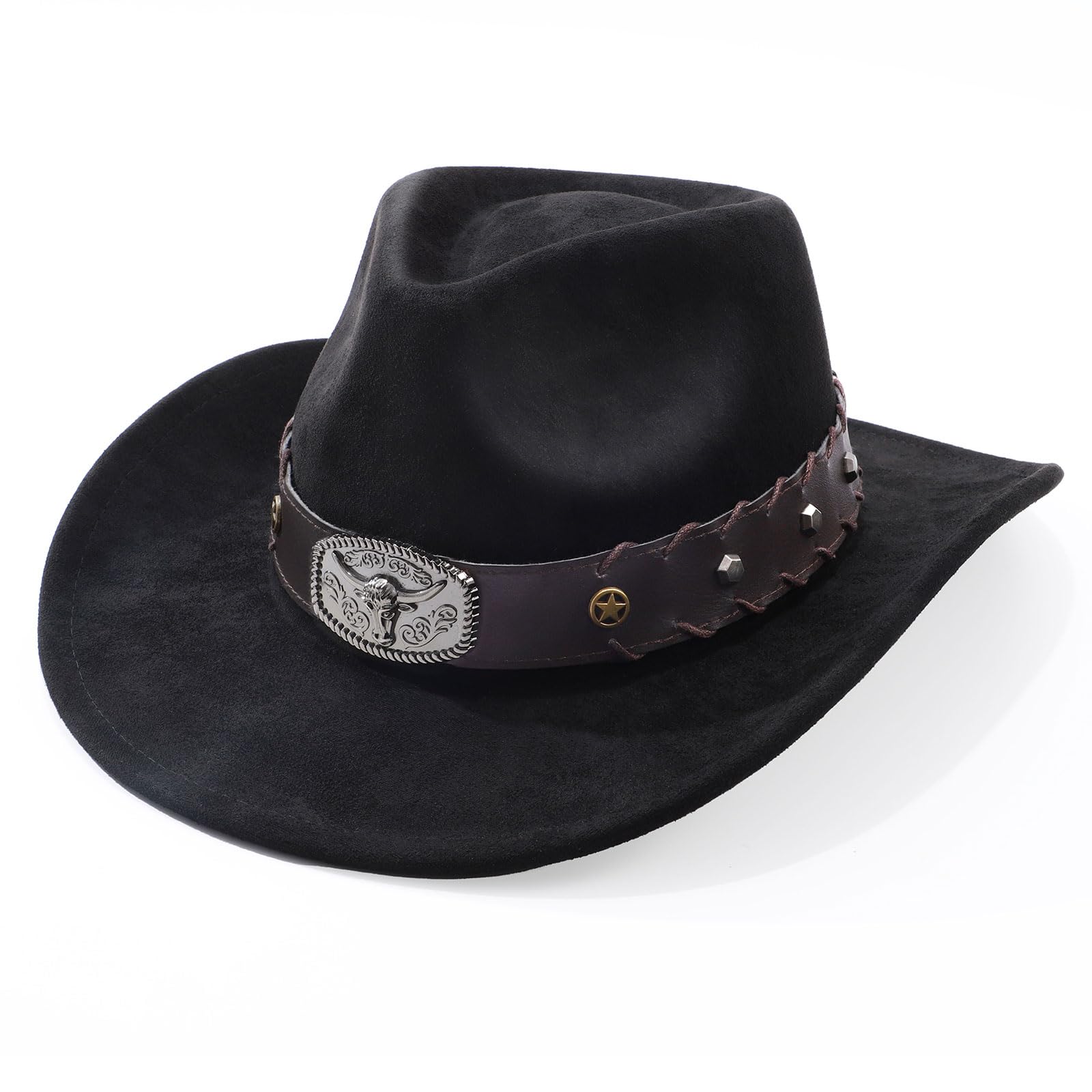 SANSTHS Western Cowboy Hats for Men & Women - Wide Brim Felt Cowgirl Hat with Leather Band - Perfect for Rodeo, Country Music Festivals & Western Fashion Outfits