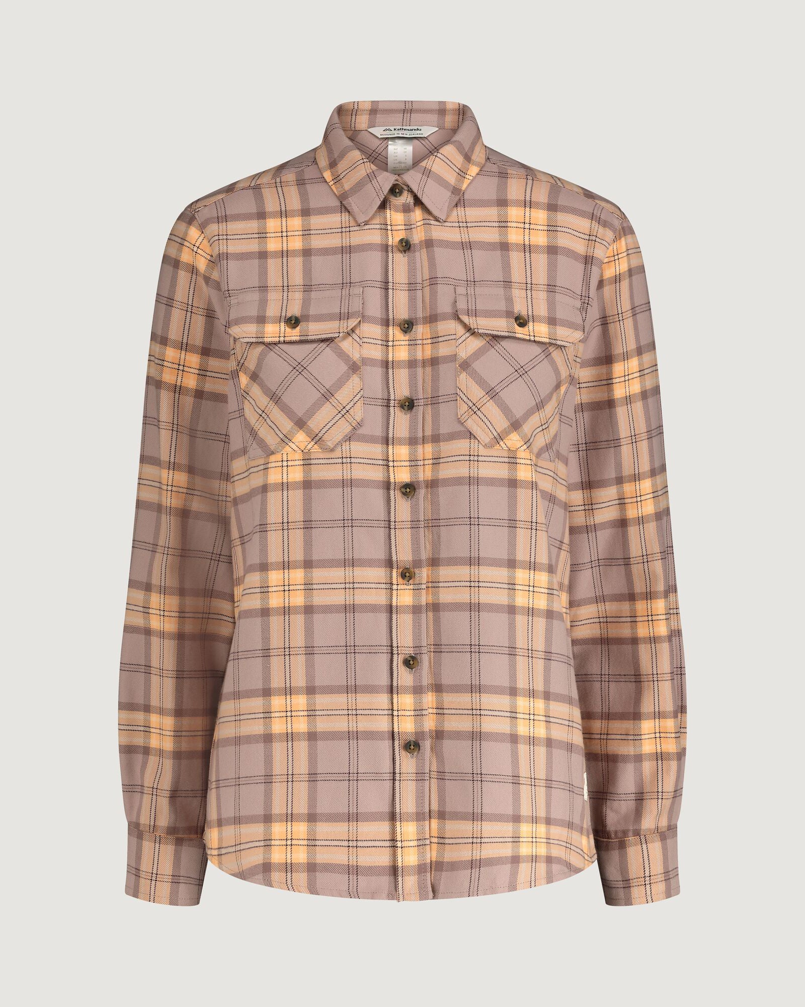 Carrillon Women's HF Long Sleeve Checkered Shirt in Taupe & Lolly - Perfect for Office Wear & Casual Outfits