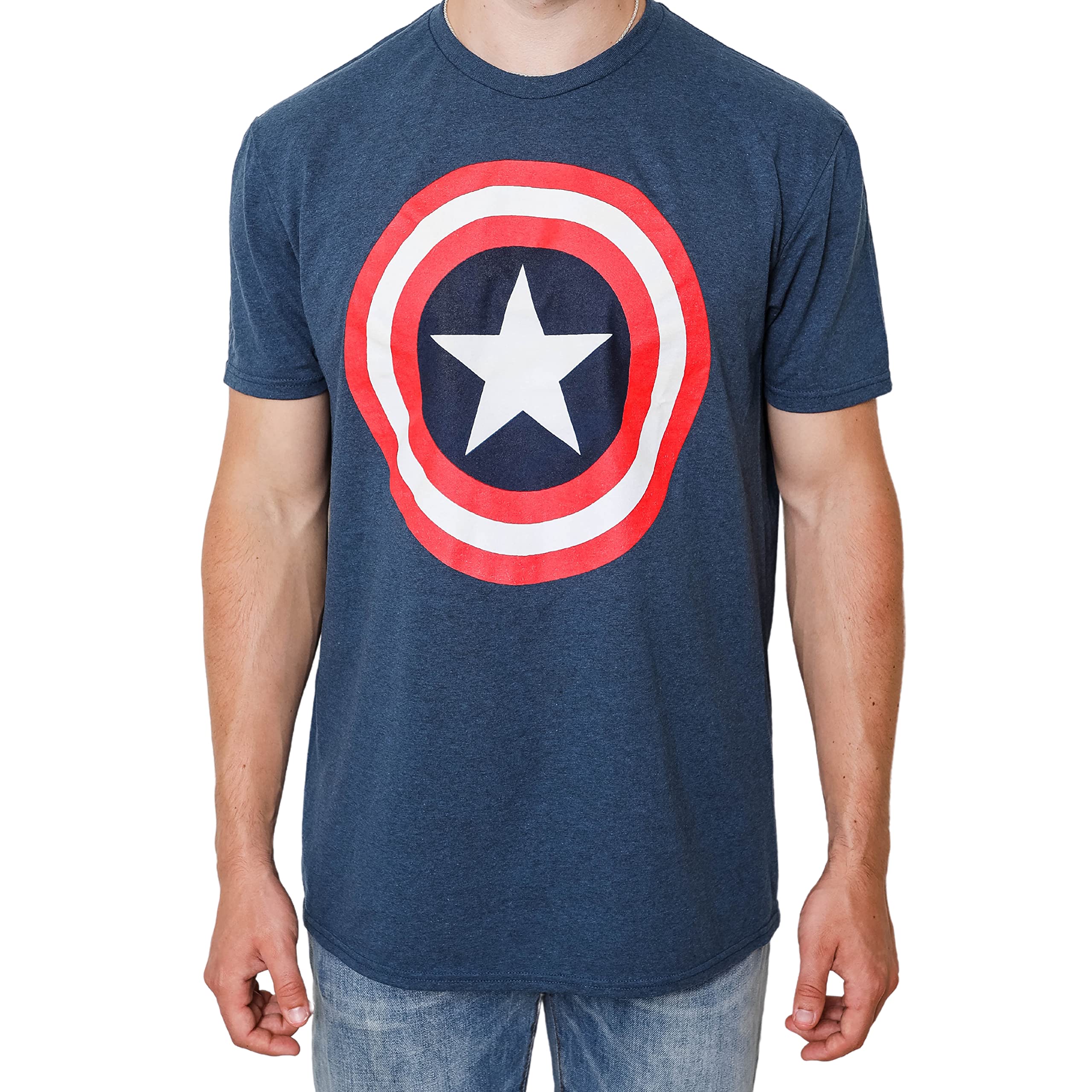 Marvel Captain America Distressed Shield Logo Men's T-Shirt | Superhero Graphic Tee for Fans | Casual Wear & Cosplay Costume